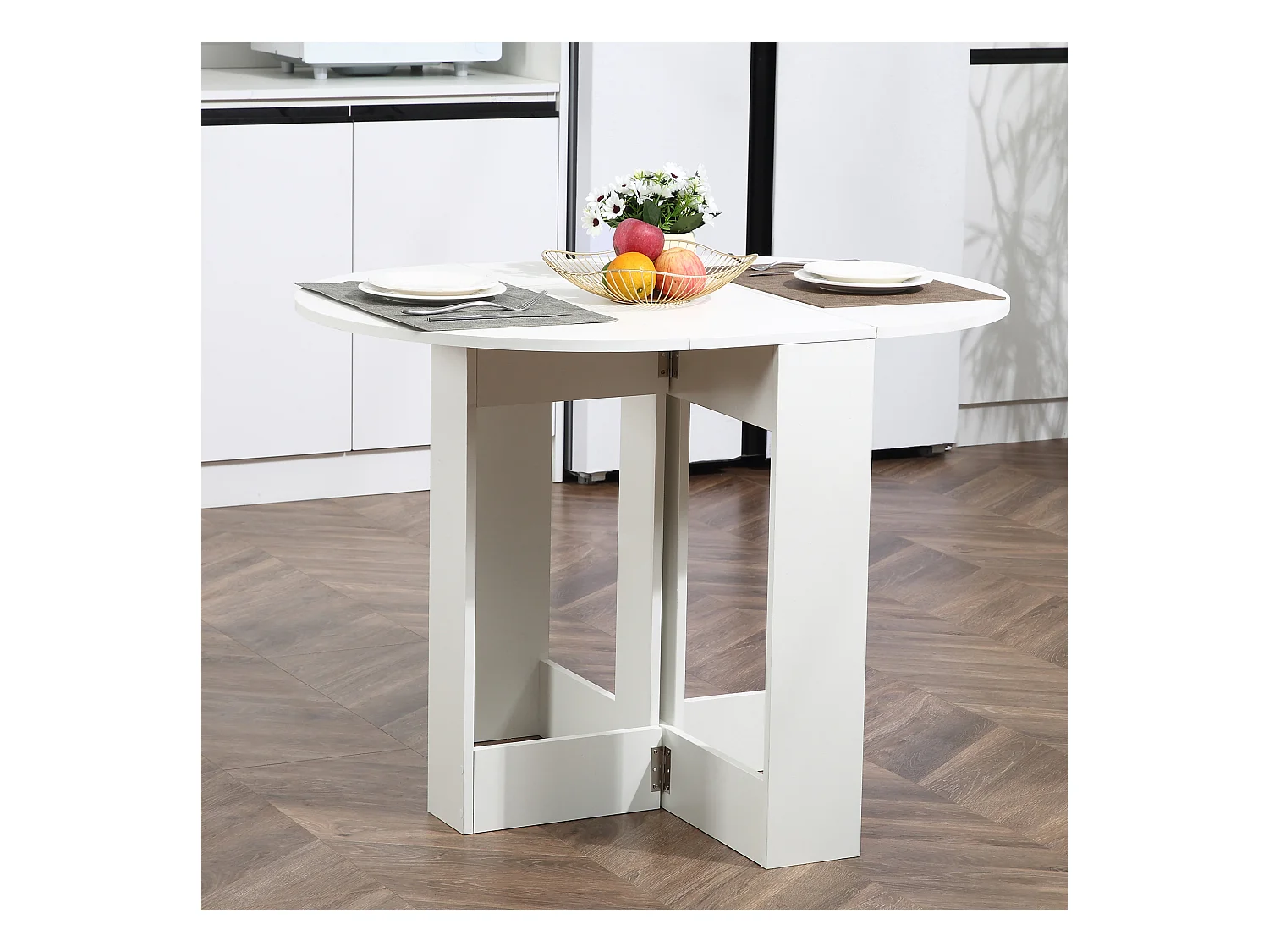 Table pliable de cuisine salle à manger 2 abattants - table ovale extensible - panneaux particules blanc