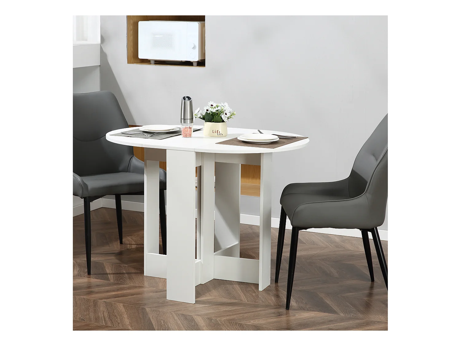 Table pliable de cuisine salle à manger 2 abattants - table ovale extensible - panneaux particules blanc