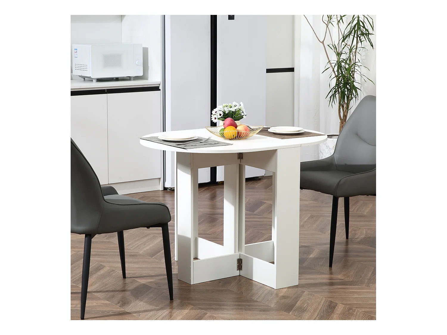 Table pliable de cuisine salle à manger 2 abattants - table ovale extensible - panneaux particules blanc