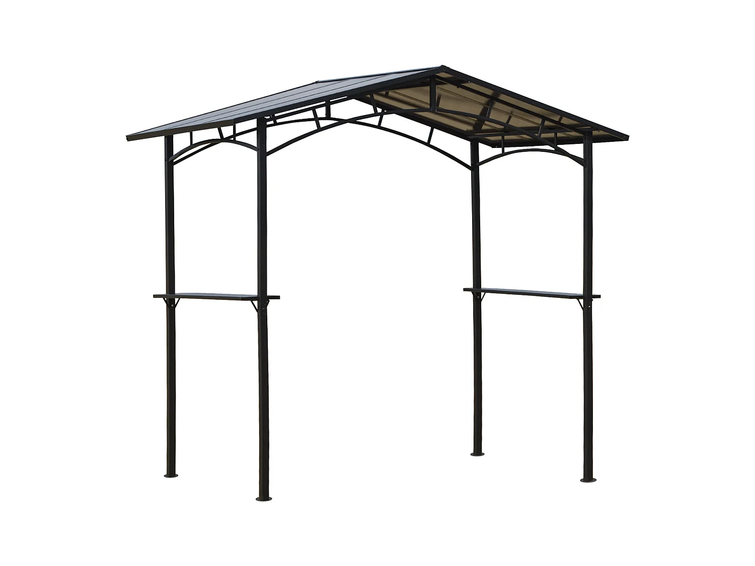 Pavillon jardin - abri barbecue - steakhouse 2 étagères - toit de barbecue - dim. 2,46L x 1,49l x 2,30H m - alu. métal noir toit polycarbonate