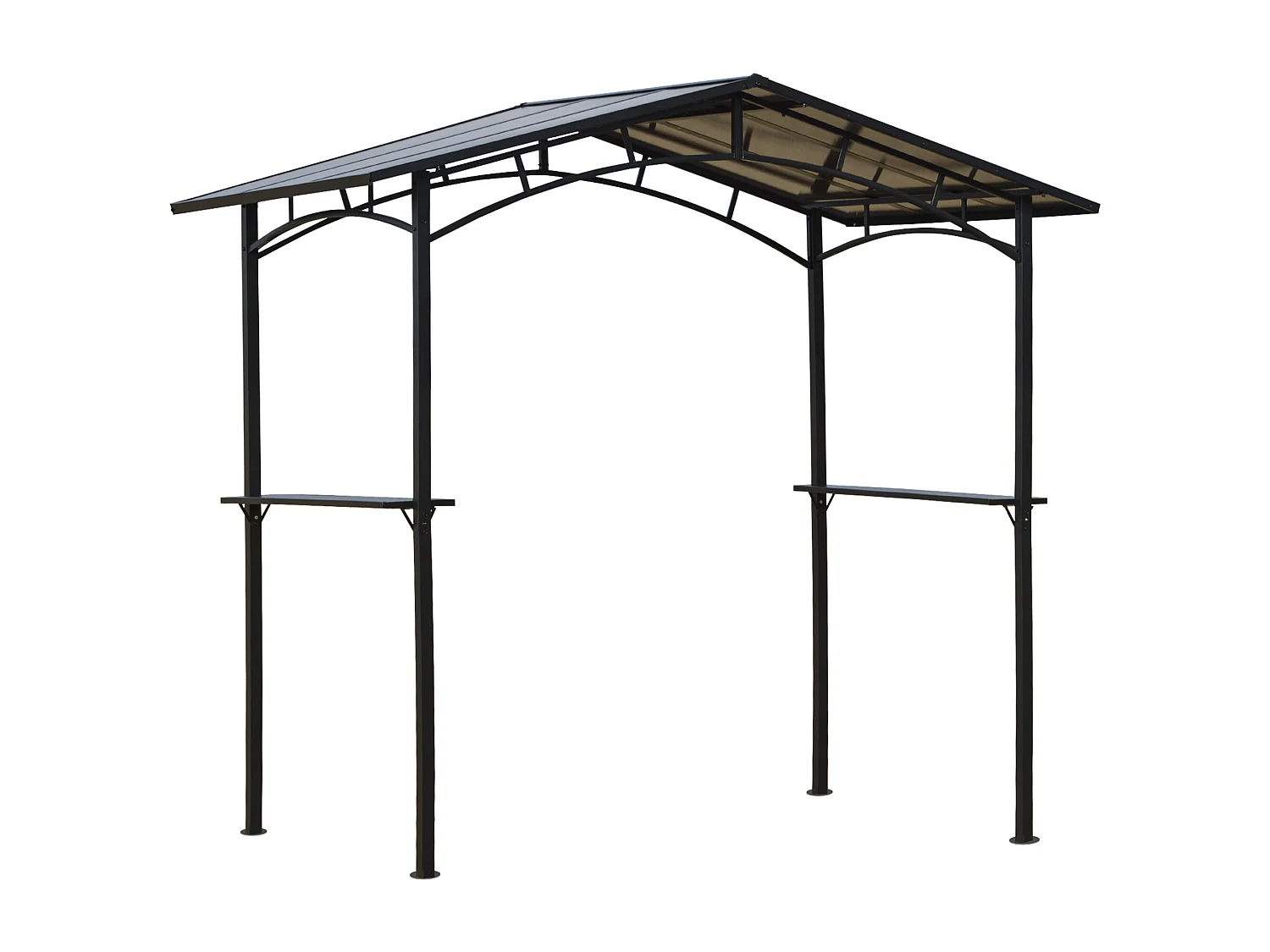 Pavillon jardin - abri barbecue - steakhouse 2 étagères - toit de barbecue - dim. 2,46L x 1,49l x 2,30H m - alu. métal noir toit polycarbonate