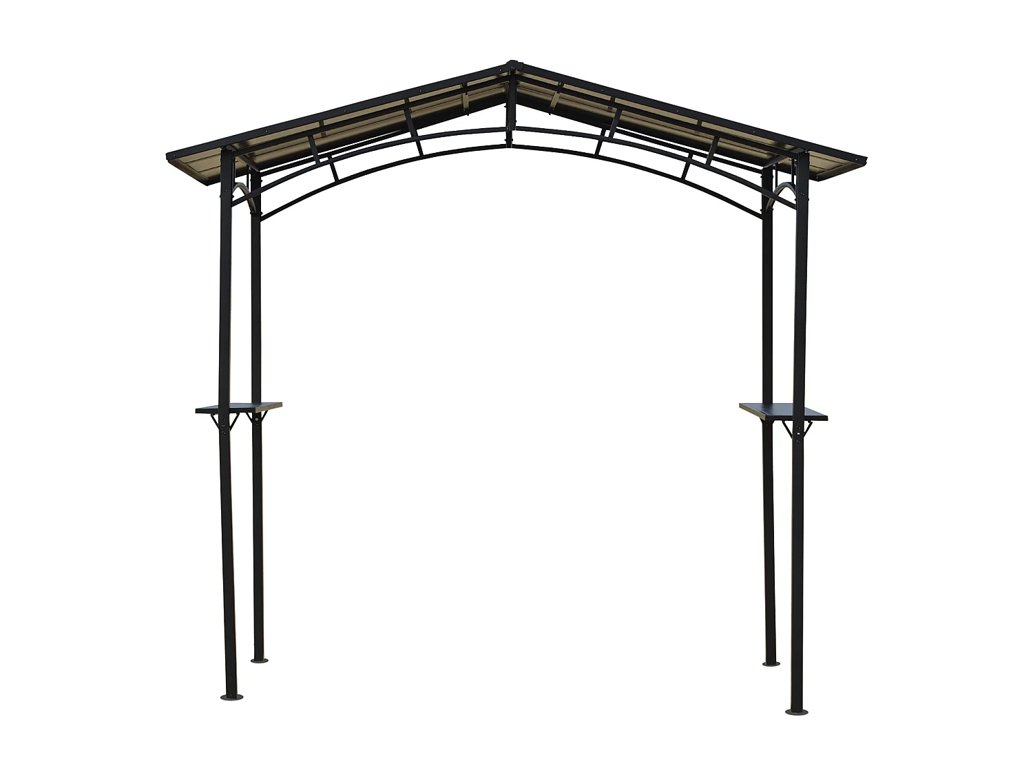 Pavillon jardin - abri barbecue - steakhouse 2 étagères - toit de barbecue - dim. 2,46L x 1,49l x 2,30H m - alu. métal noir toit polycarbonate