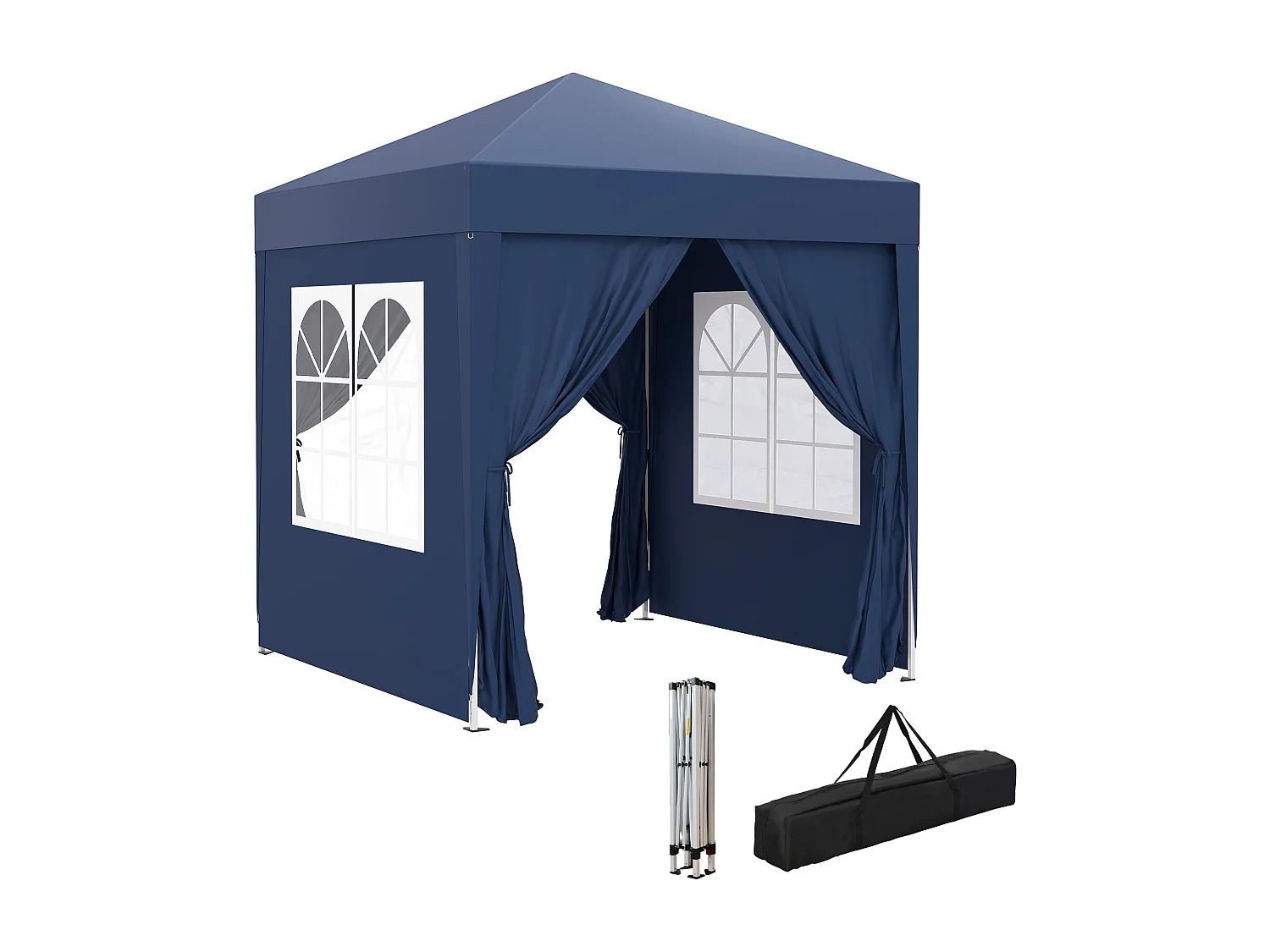 Tonnelle de jardin tente pliante barnum pop-up 2 x 2 m 4 parois latérales amovibles 2 fenêtres sac de transport bleu