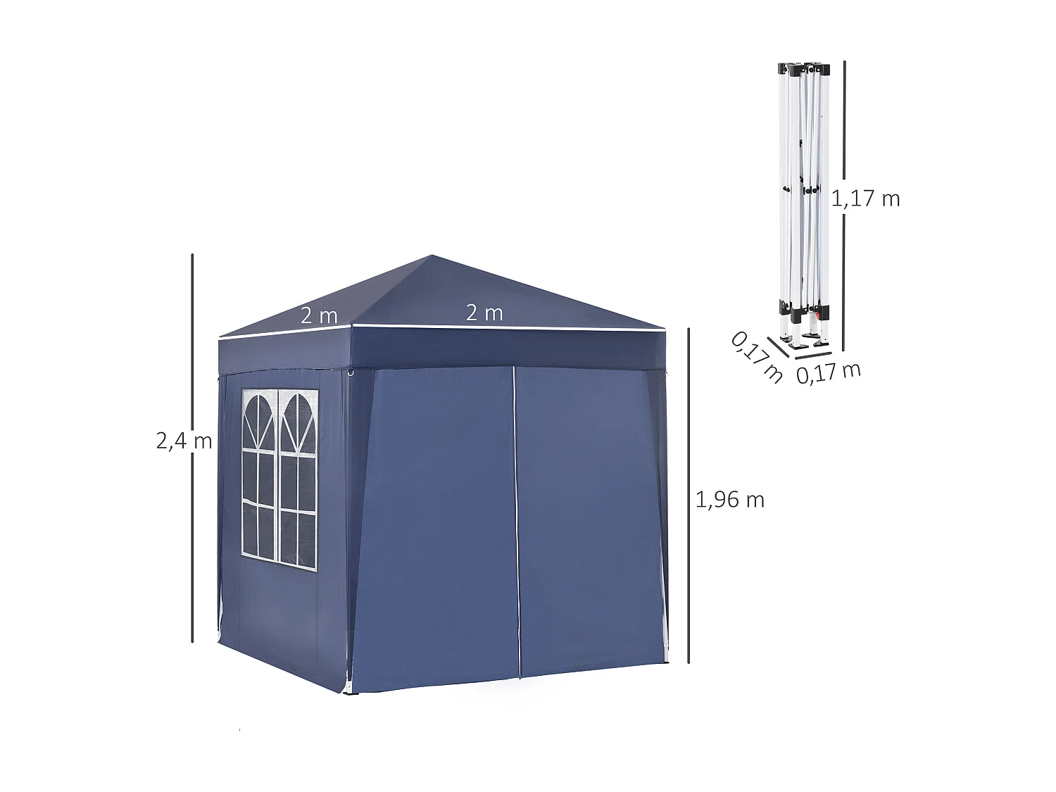Tonnelle de jardin tente pliante barnum pop-up 2 x 2 m 4 parois latérales amovibles 2 fenêtres sac de transport bleu