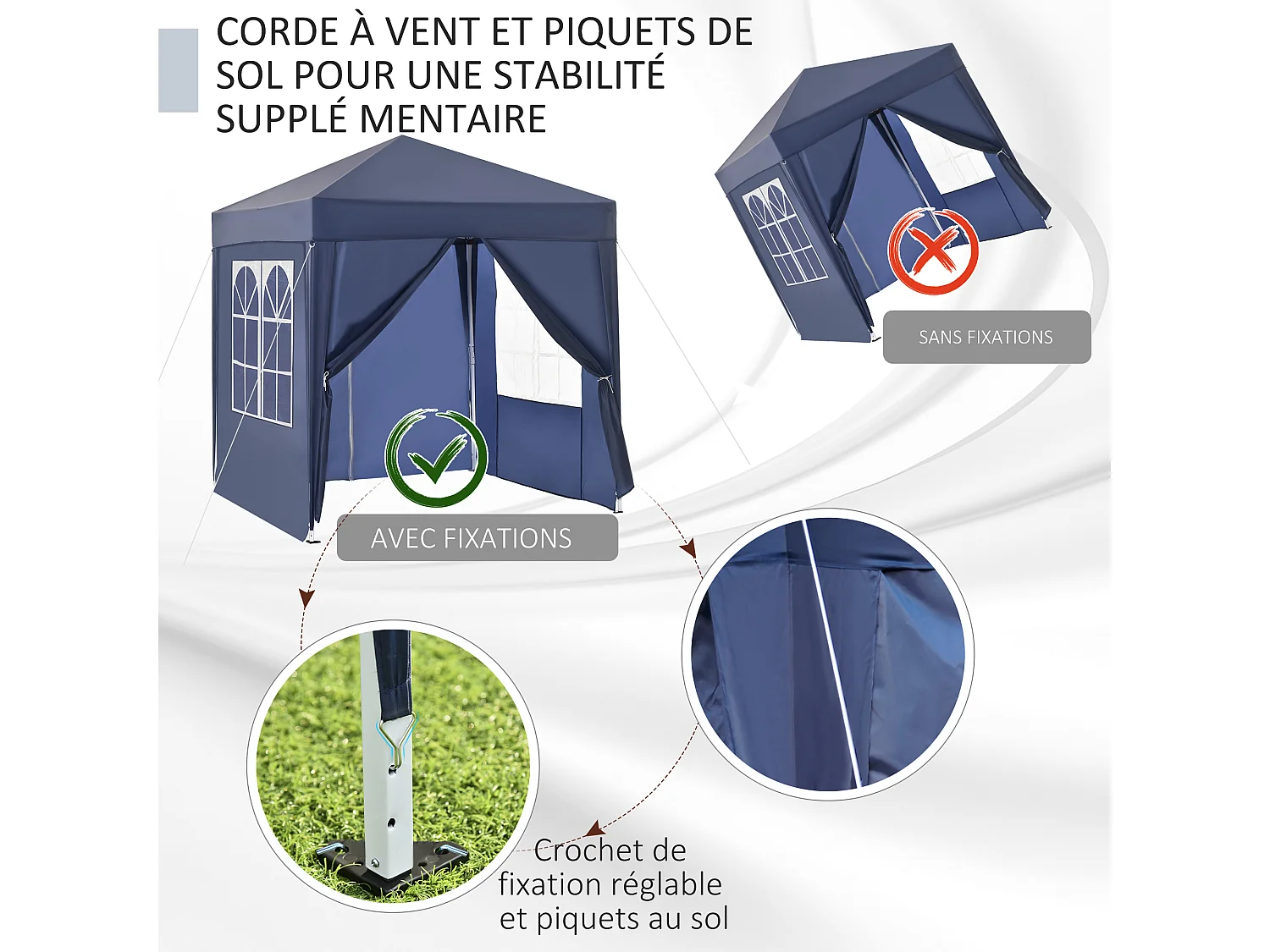 Tonnelle de jardin tente pliante barnum pop-up 2 x 2 m 4 parois latérales amovibles 2 fenêtres sac de transport bleu