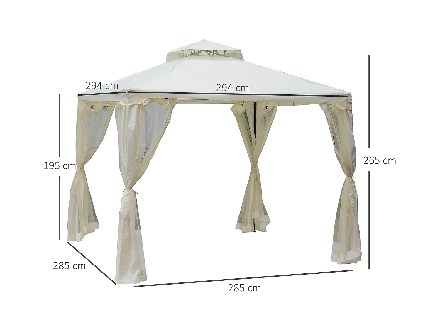 Pavillon de jardin tonnelle barnum style colonial double toit toiles moustiquaires amovibles zippées crème