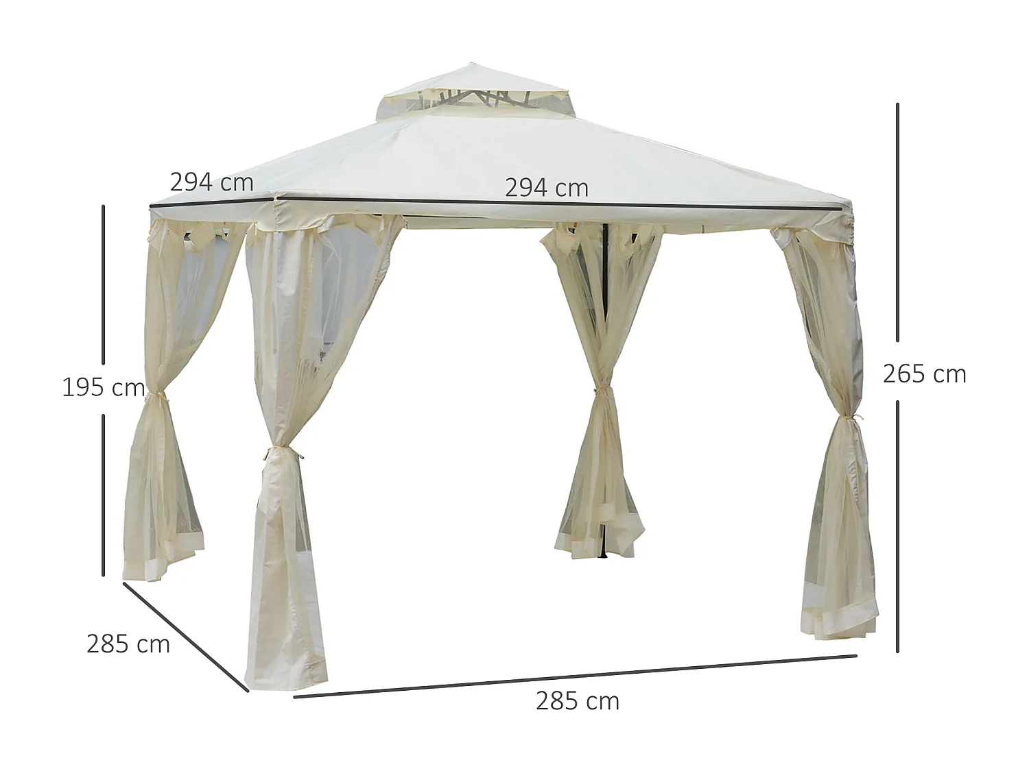 Pavillon de jardin tonnelle barnum style colonial double toit toiles moustiquaires amovibles zippées crème