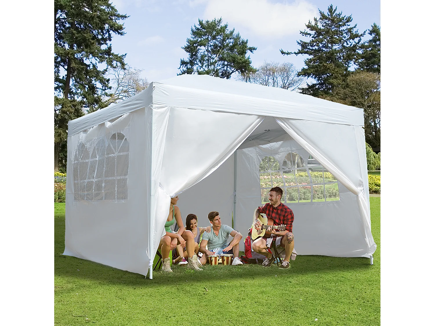 Tonnelle barnum tente de réception pliante 3 x 3 x 2,55 m avec fenêtres + sac de transport blanc