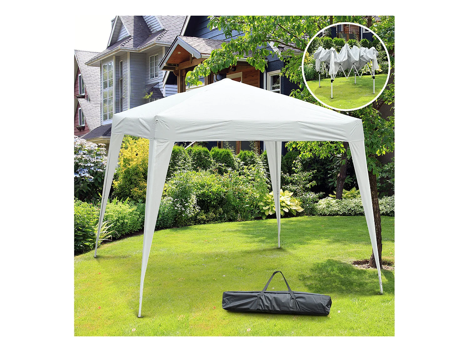 Tonnelle barnum de jardin pop-up pliant 2,4L x 2,4l x 2,5H m acier polyester imperméabilisé anti UV avec sac de transport blanc