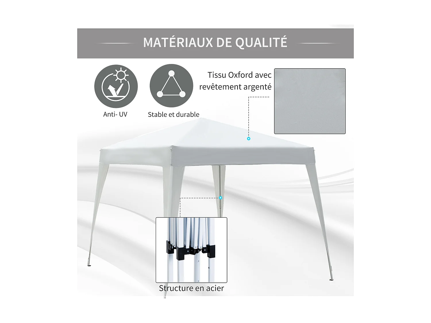 Tonnelle barnum de jardin pop-up pliant 2,4L x 2,4l x 2,5H m acier polyester imperméabilisé anti UV avec sac de transport blanc