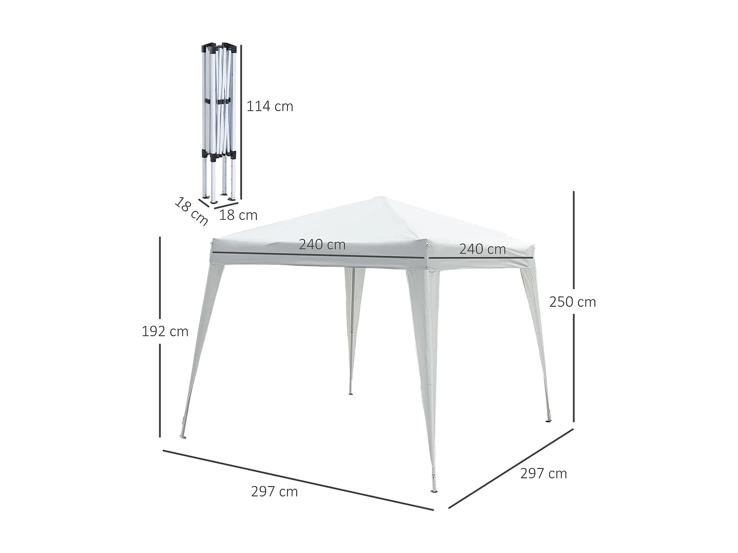 Tonnelle barnum de jardin pop-up pliant 2,4L x 2,4l x 2,5H m acier polyester imperméabilisé anti UV avec sac de transport blanc