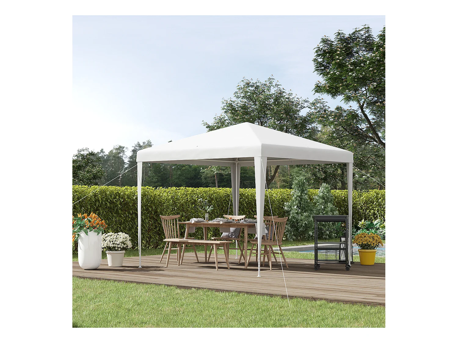 Tonnelle barnum de jardin dim. 2,7L x 2,7l x 2,54H m métal époxy toile PE haute densité blanc