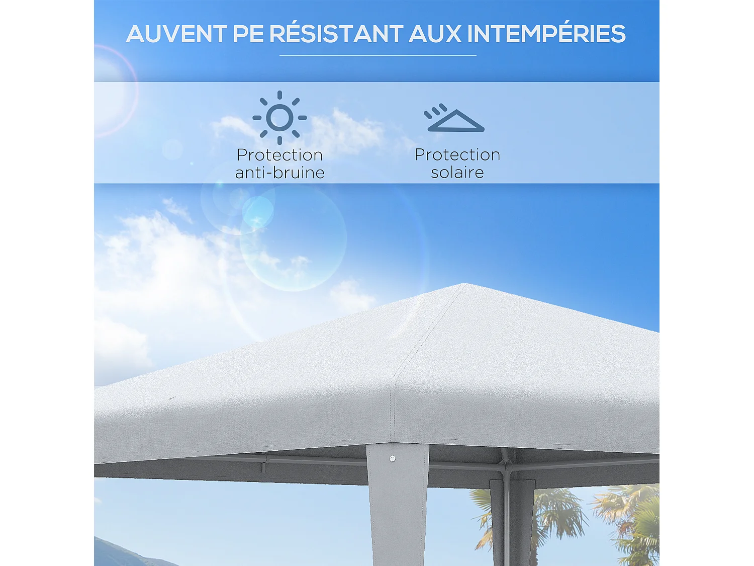 Tonnelle barnum de jardin dim. 2,7L x 2,7l x 2,54H m métal époxy toile PE haute densité blanc