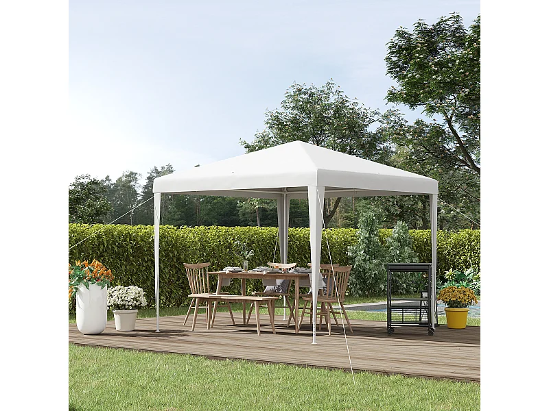 Tonnelle barnum de jardin dim. 2,7L x 2,7l x 2,54H m métal époxy toile PE haute densité blanc