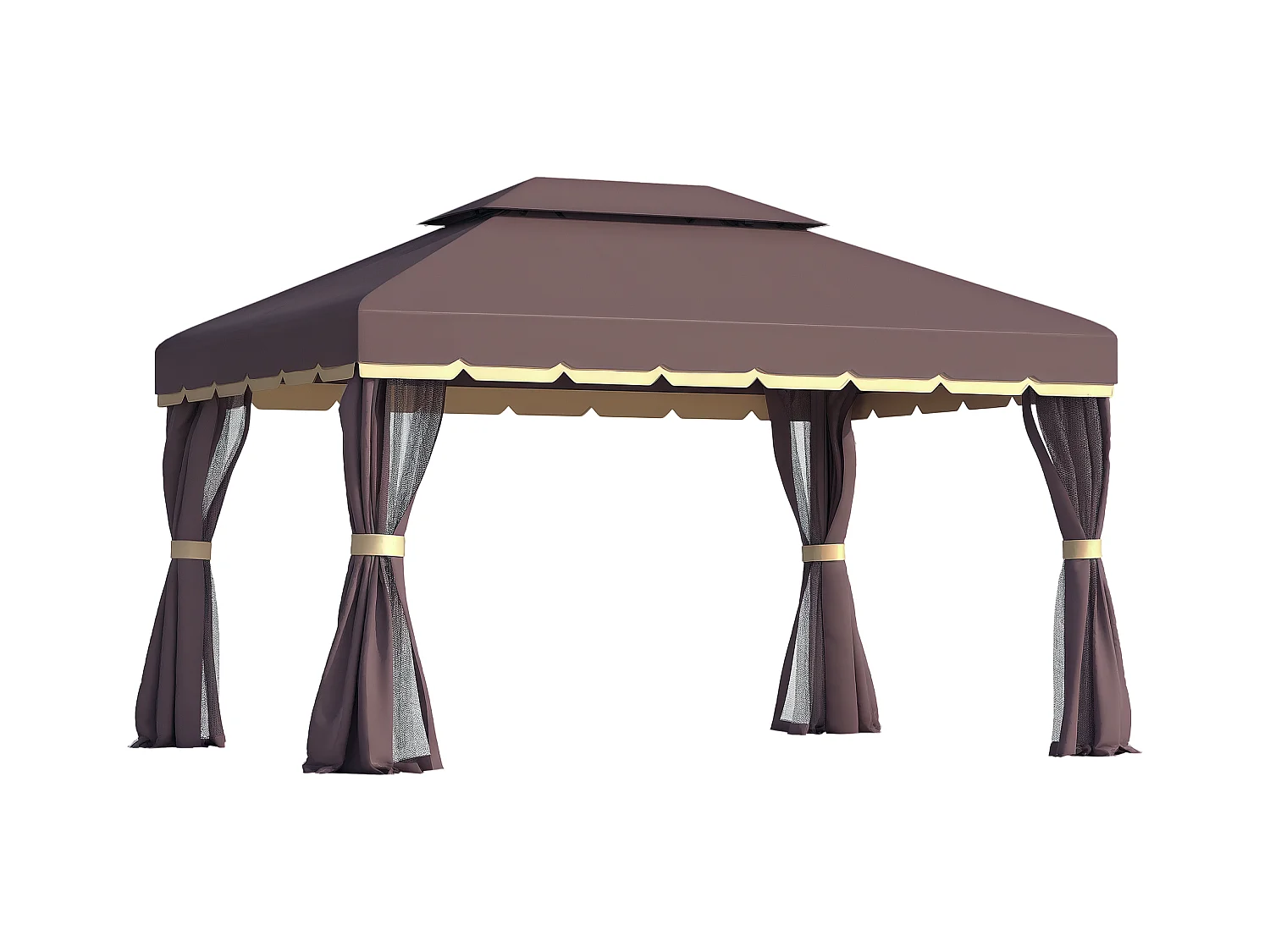 Tonnelle barnum pavillon de jardin style colonial double toit toile moustiquaires et toiles amovibles 3,9L x 2,9l x 2,8H m chocolat