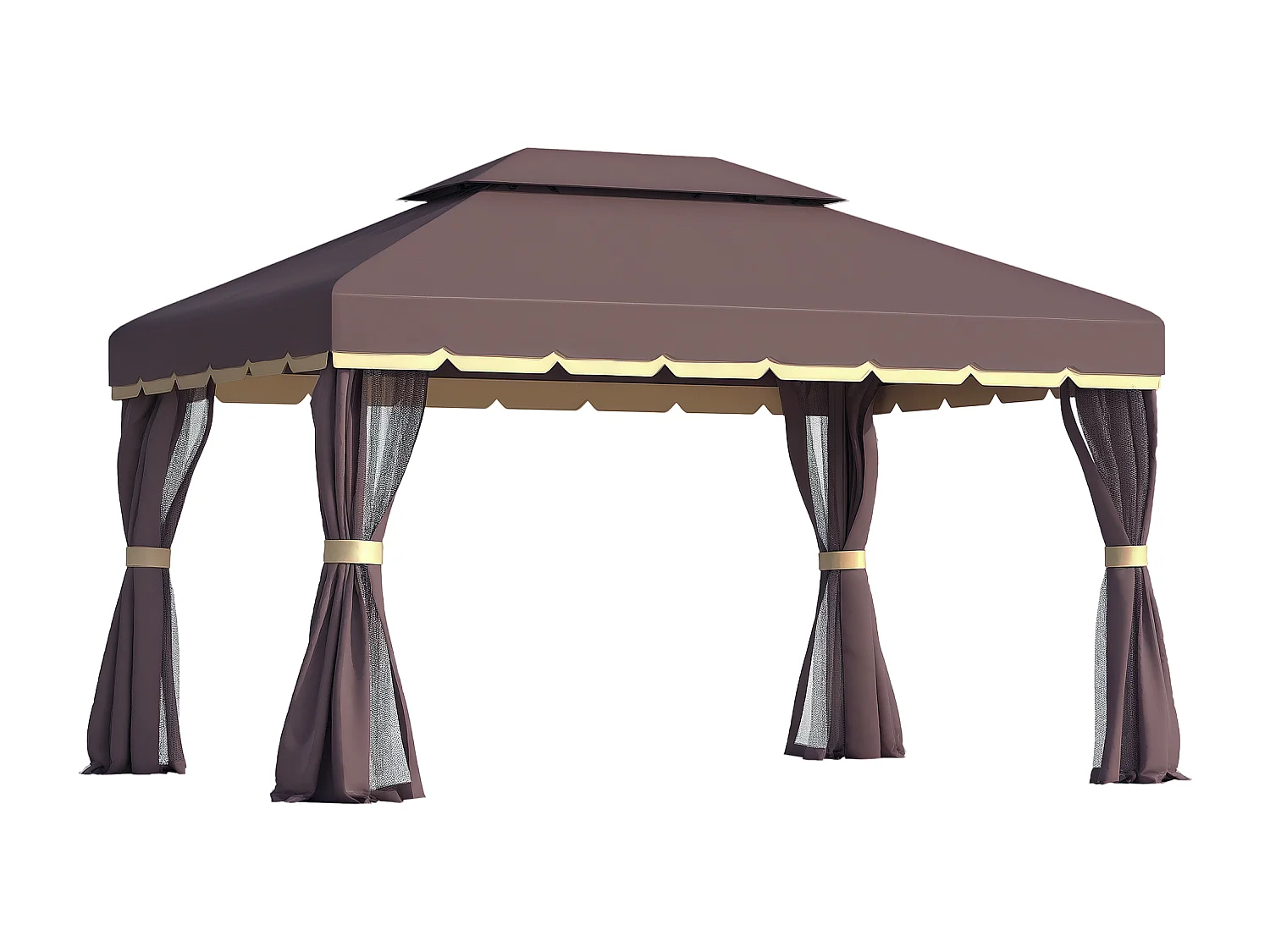 Tonnelle barnum pavillon de jardin style colonial double toit toile moustiquaires et toiles amovibles 3,9L x 2,9l x 2,8H m chocolat