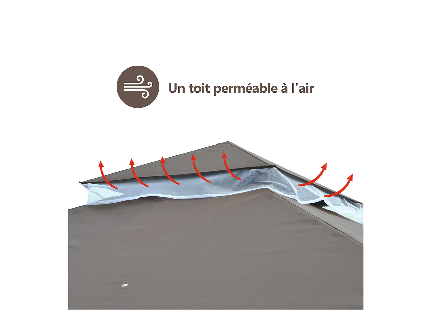 Tonnelle barnum style colonial double toit toile moustiquaires amovibles 3L x 3l x 2,7H m métal époxy polyester chocolat et blanc