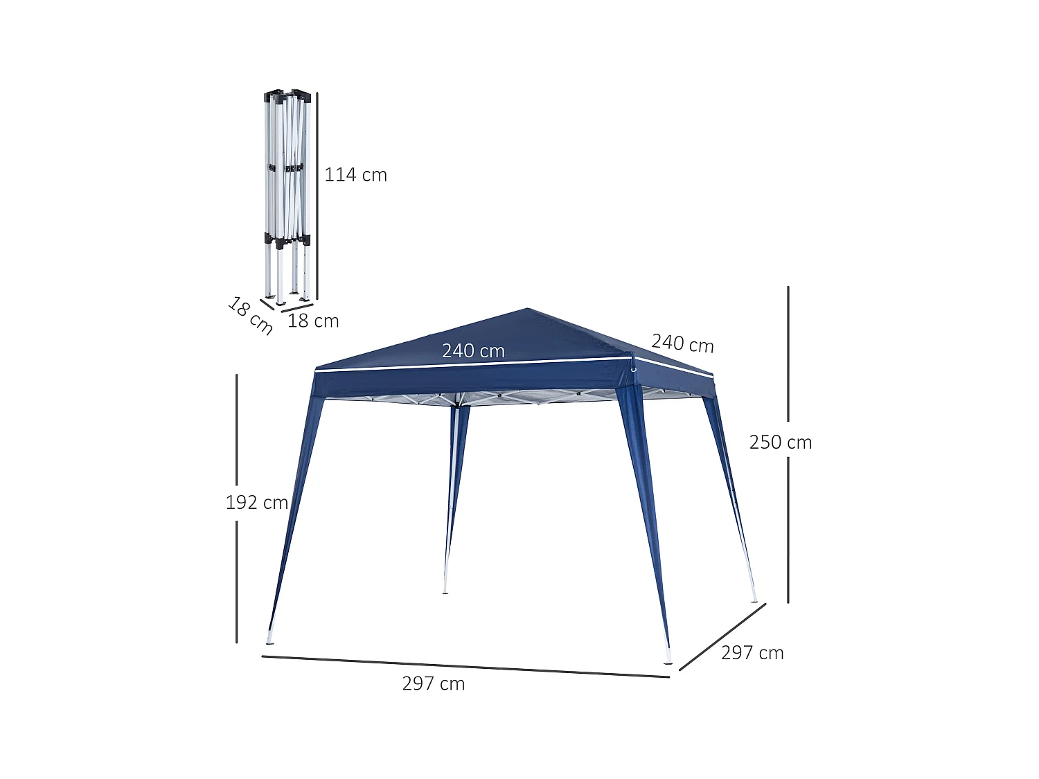 Tonnelle barnum de jardin pop-up pliant 2,4L x 2,4l x 2,5H m acier polyester imperméabilisé anti UV avec sac de transport bleu