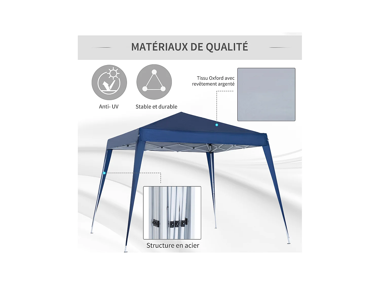 Tonnelle barnum de jardin pop-up pliant 2,4L x 2,4l x 2,5H m acier polyester imperméabilisé anti UV avec sac de transport bleu