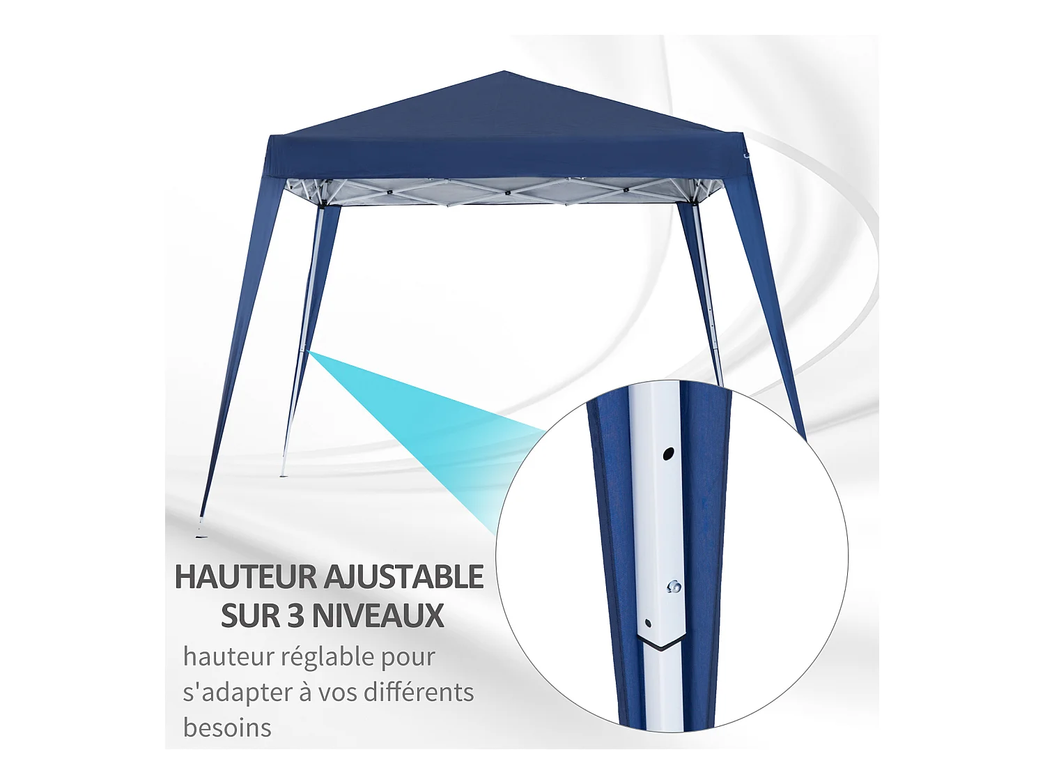 Tonnelle barnum de jardin pop-up pliant 2,4L x 2,4l x 2,5H m acier polyester imperméabilisé anti UV avec sac de transport bleu