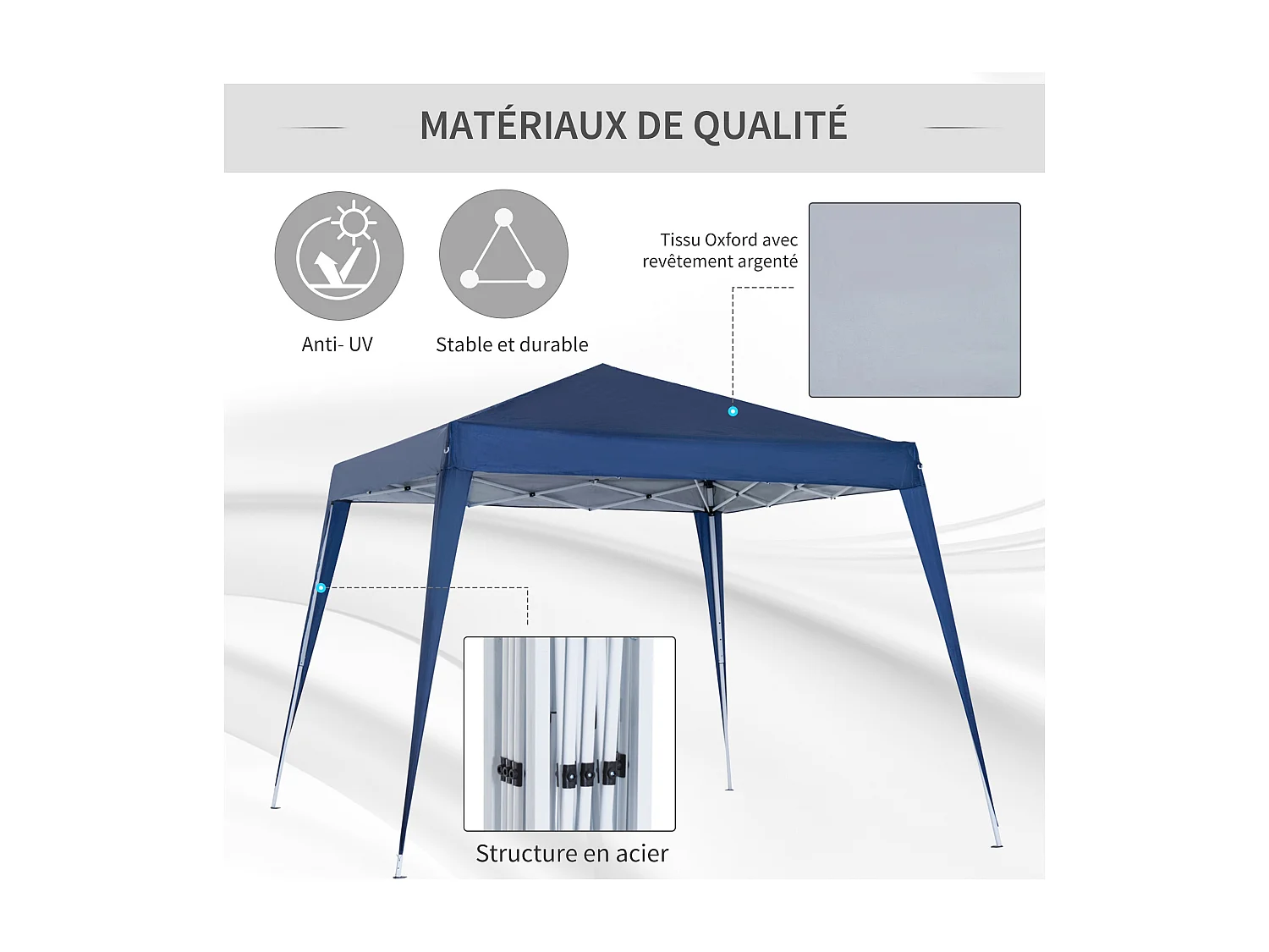 Tonnelle barnum de jardin pop-up pliant 2,4L x 2,4l x 2,5H m acier polyester imperméabilisé anti UV avec sac de transport bleu
