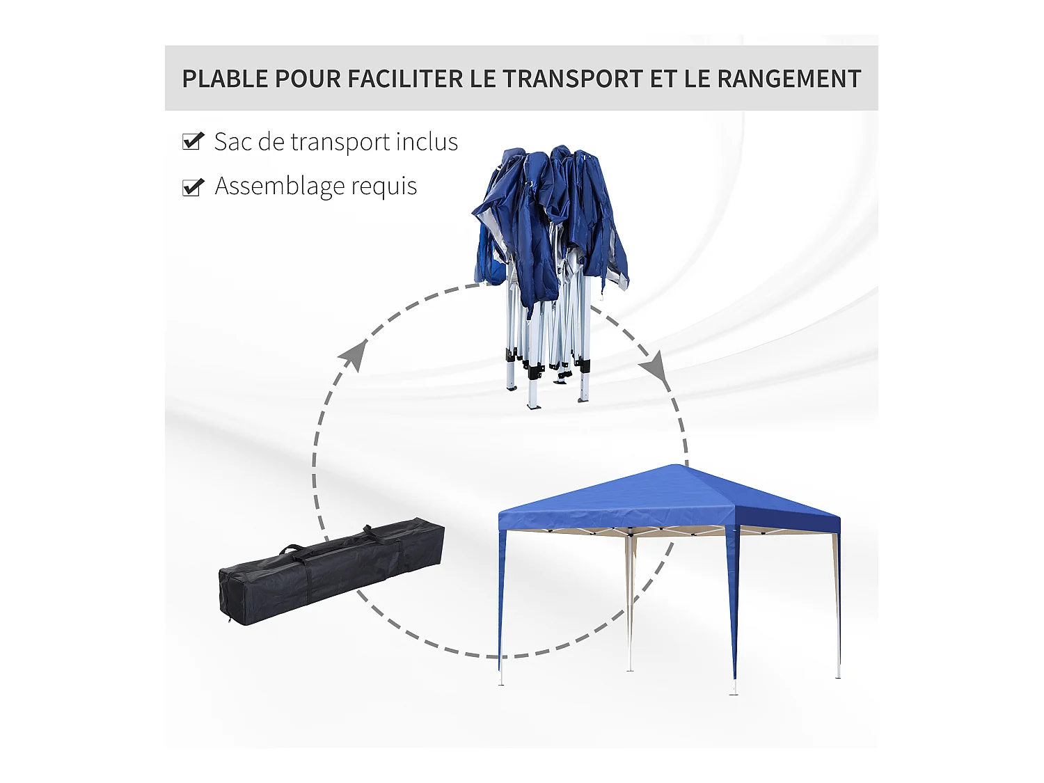 Tonnelle barnum de jardin pliant anti-UV + sac de transport acier Oxford 3 x 3 x 2,55 m bleu