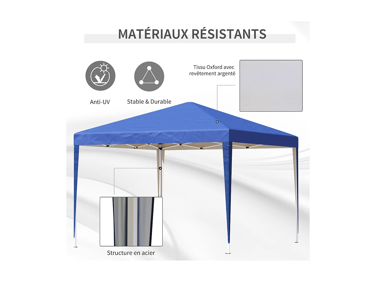 Tonnelle barnum de jardin pliant anti-UV + sac de transport acier Oxford 3 x 3 x 2,55 m bleu