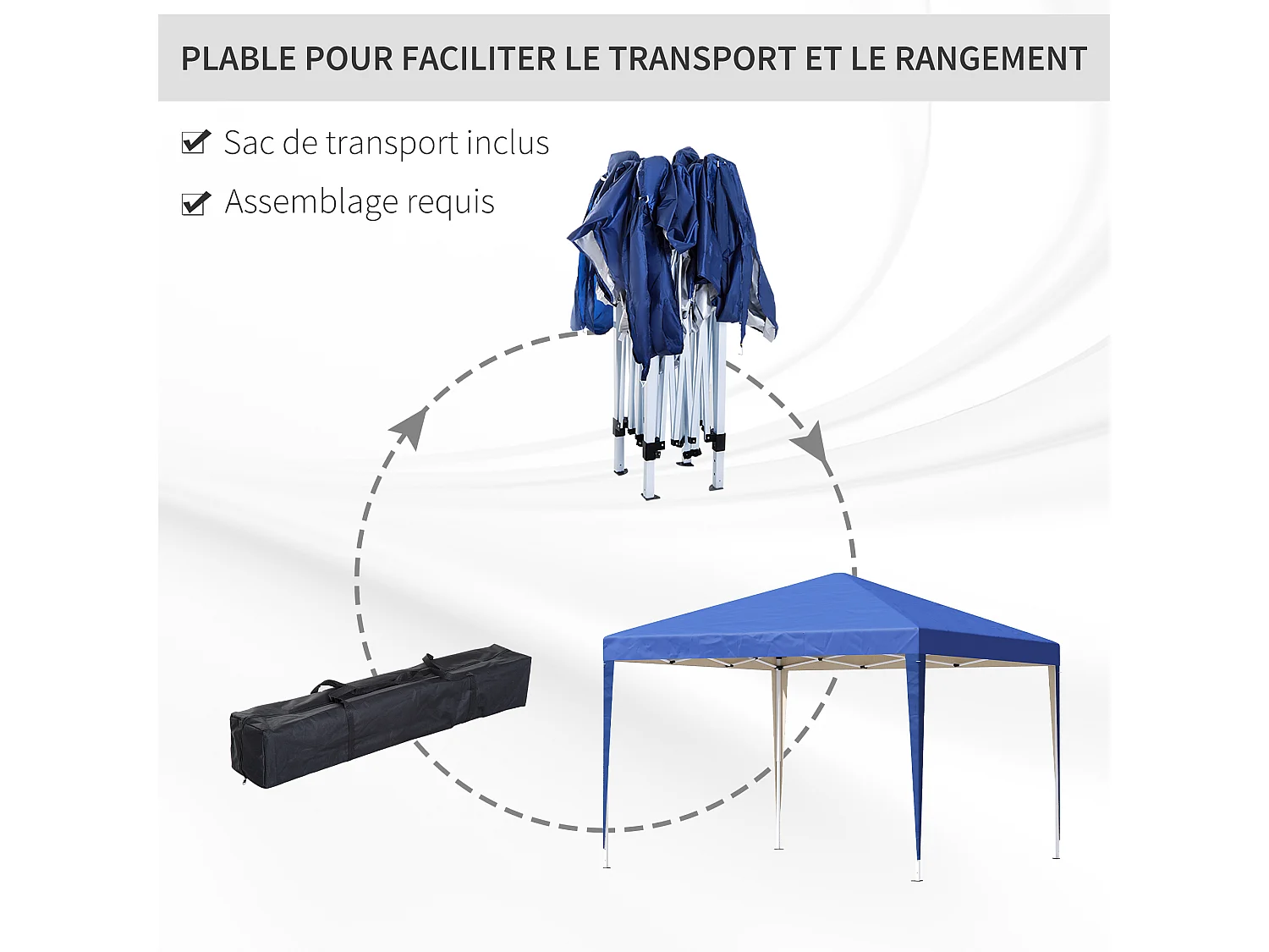 Tonnelle barnum de jardin pliant anti-UV + sac de transport acier Oxford 3 x 3 x 2,55 m bleu