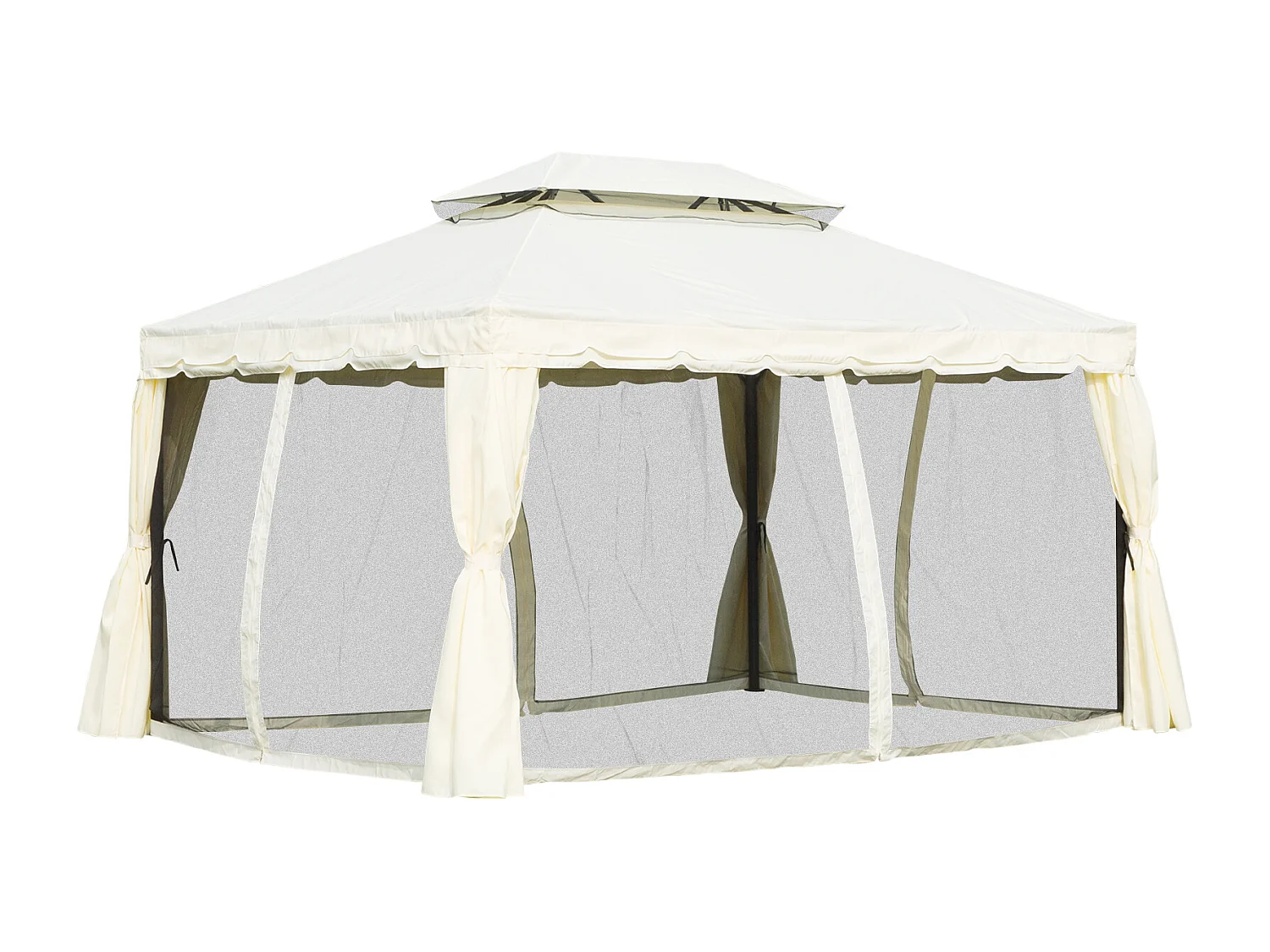 Tonnelle barnum pavillon de jardin style colonial double toit toile moustiquaires et toiles amovibles 3,9L x 2,9l x 2,7H m écru