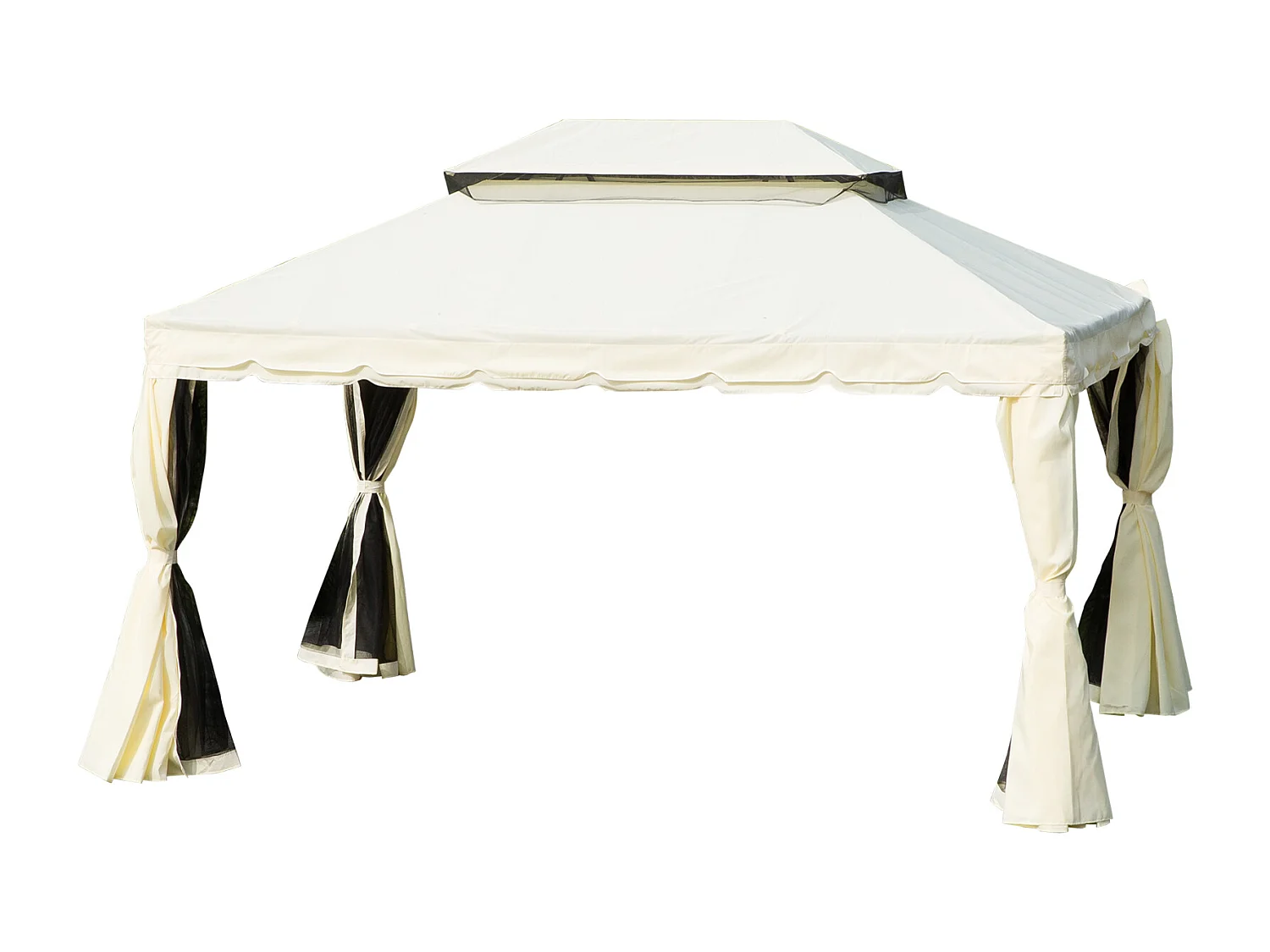 Tonnelle barnum pavillon de jardin style colonial double toit toile moustiquaires et toiles amovibles 3,9L x 2,9l x 2,7H m écru