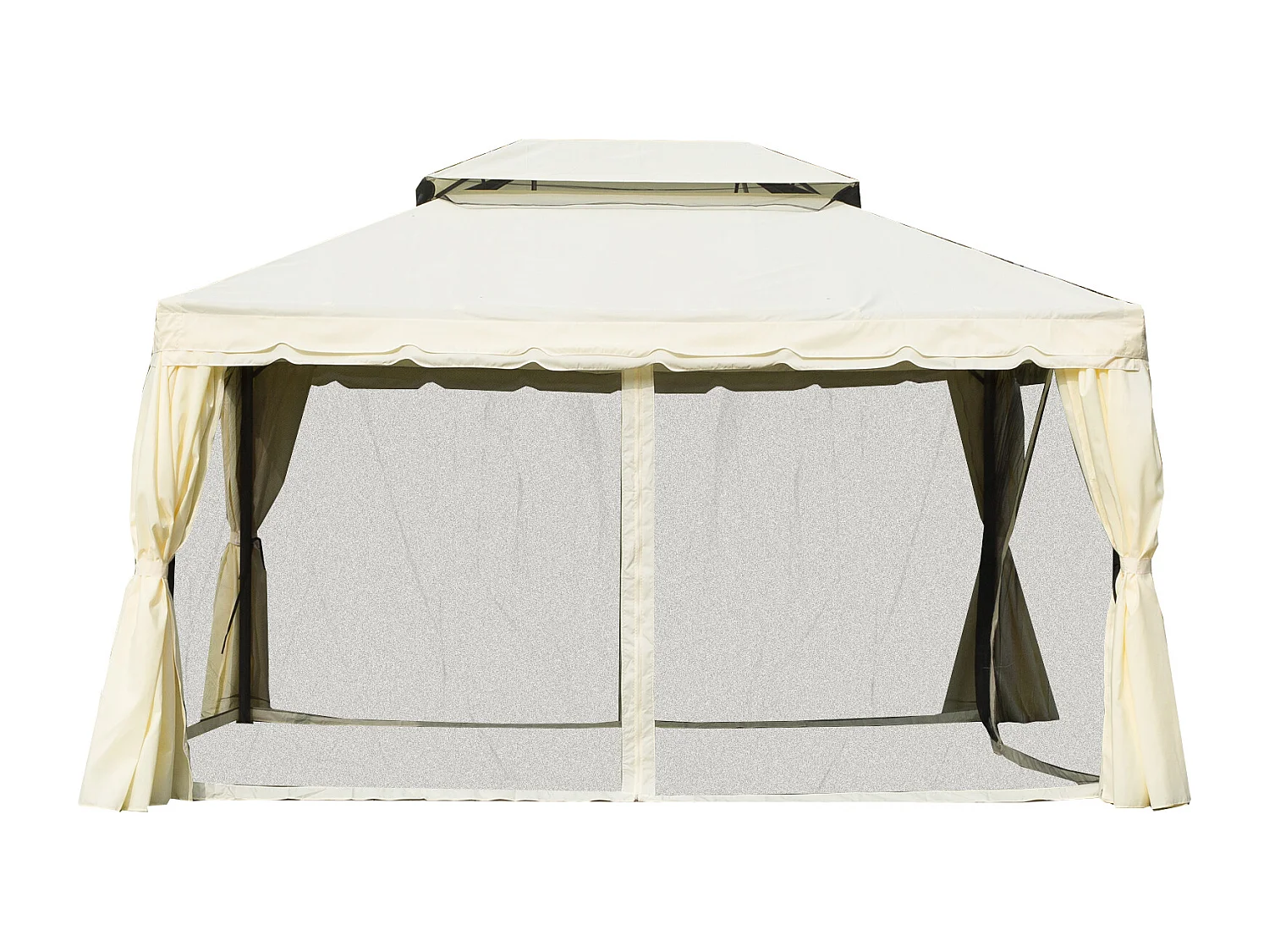 Tonnelle barnum pavillon de jardin style colonial double toit toile moustiquaires et toiles amovibles 3,9L x 2,9l x 2,7H m écru