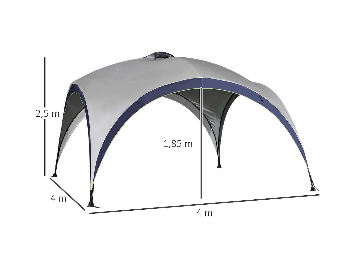 Tonnelle barnum contemporain en dôme dim. 4L x 4l x 2,5H m métal époxy polyester haute densité 190T gris