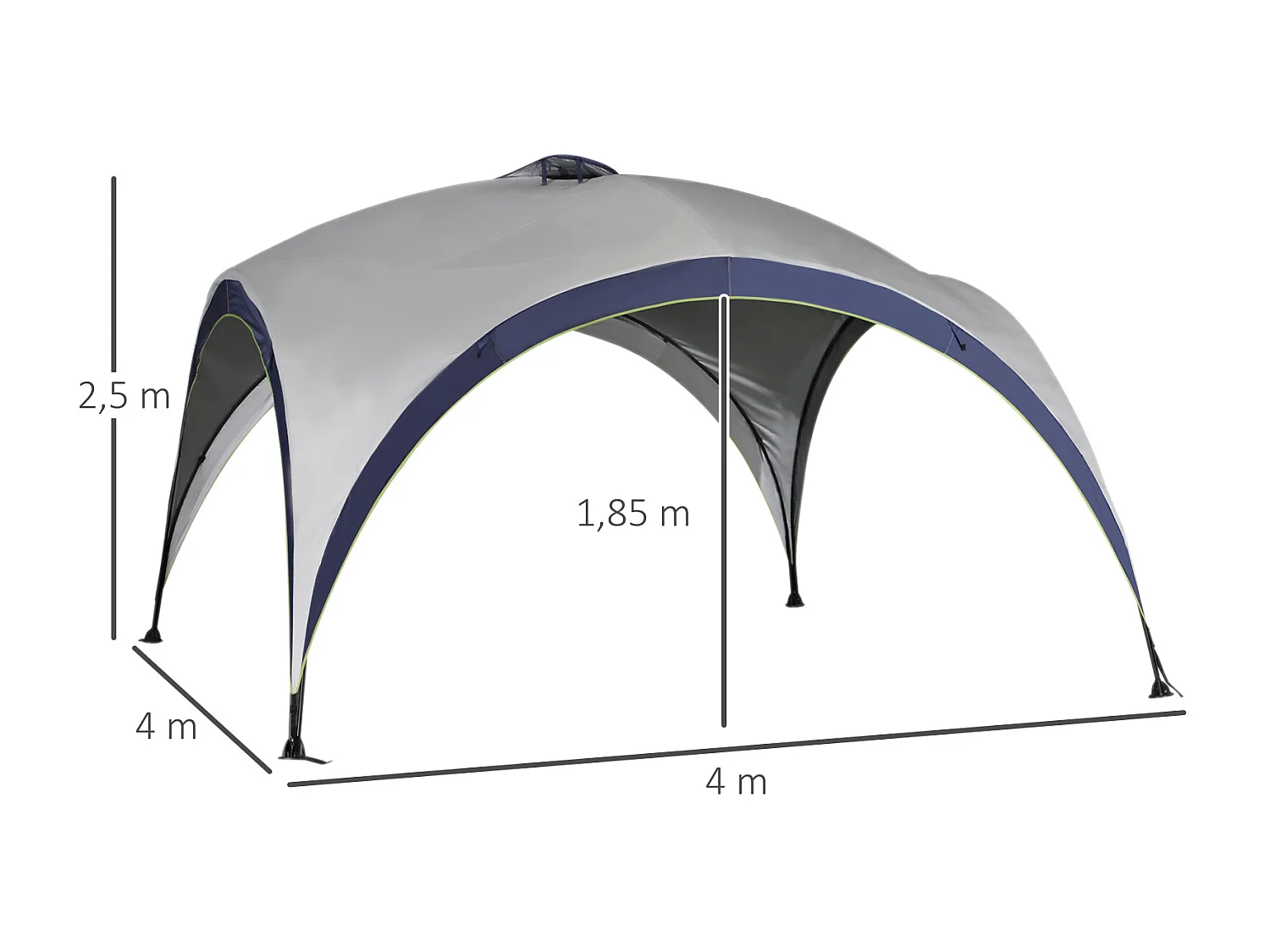 Tonnelle barnum contemporain en dôme dim. 4L x 4l x 2,5H m métal époxy polyester haute densité 190T gris