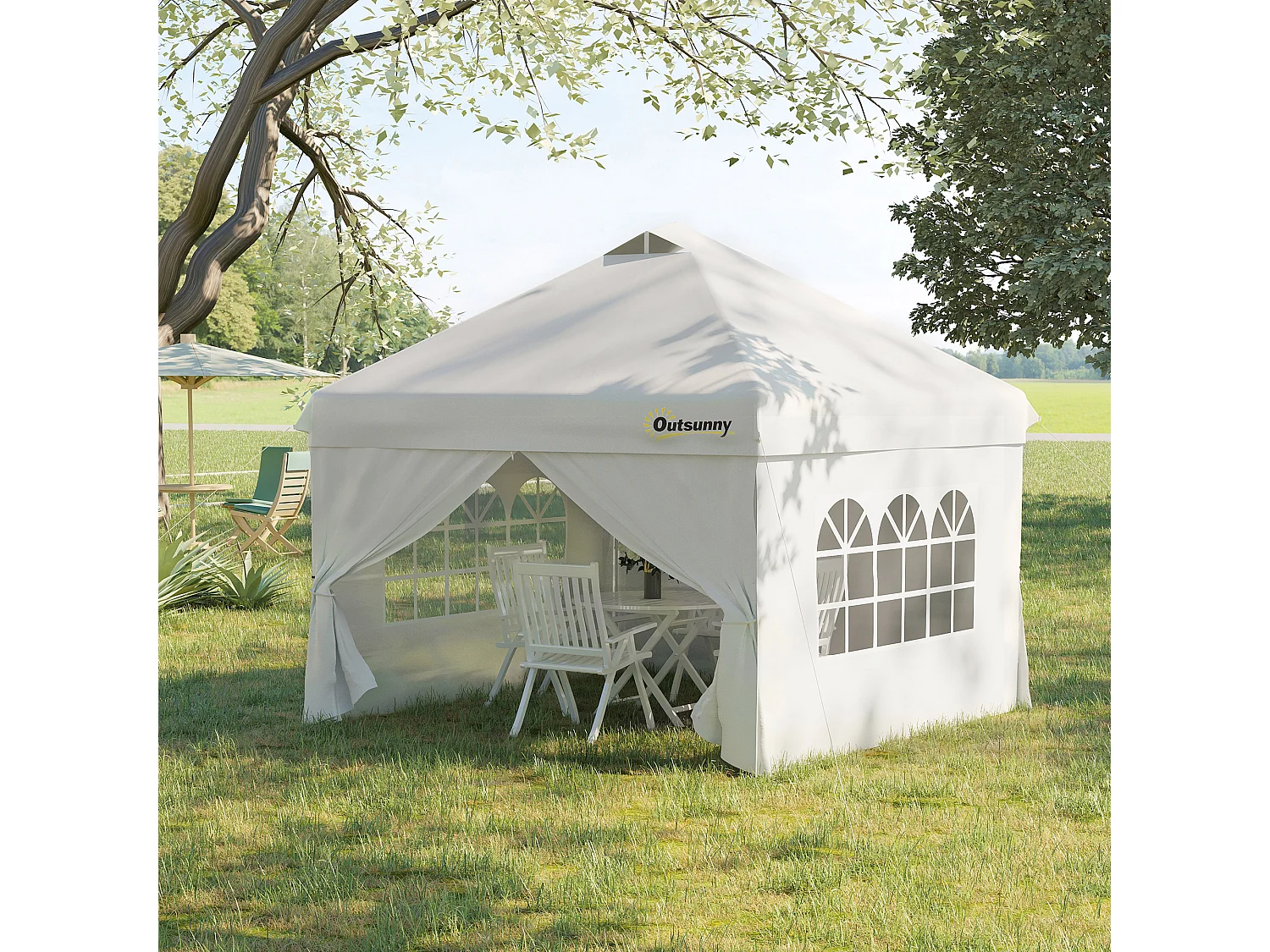 Tonnelle barnum pliant pop-up 3L x 3l x 2,84H m 4 parois latérales amovibles 2 fenêtres + sac de transport métal Oxford blanc