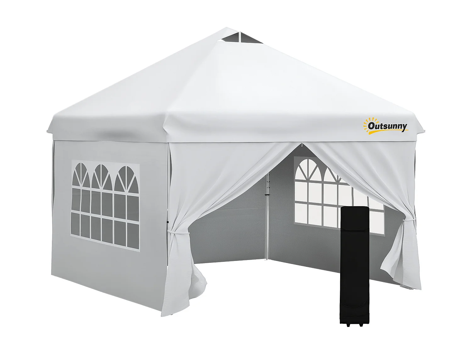 Tonnelle barnum pliant pop-up 3L x 3l x 2,84H m 4 parois latérales amovibles 2 fenêtres + sac de transport métal Oxford blanc