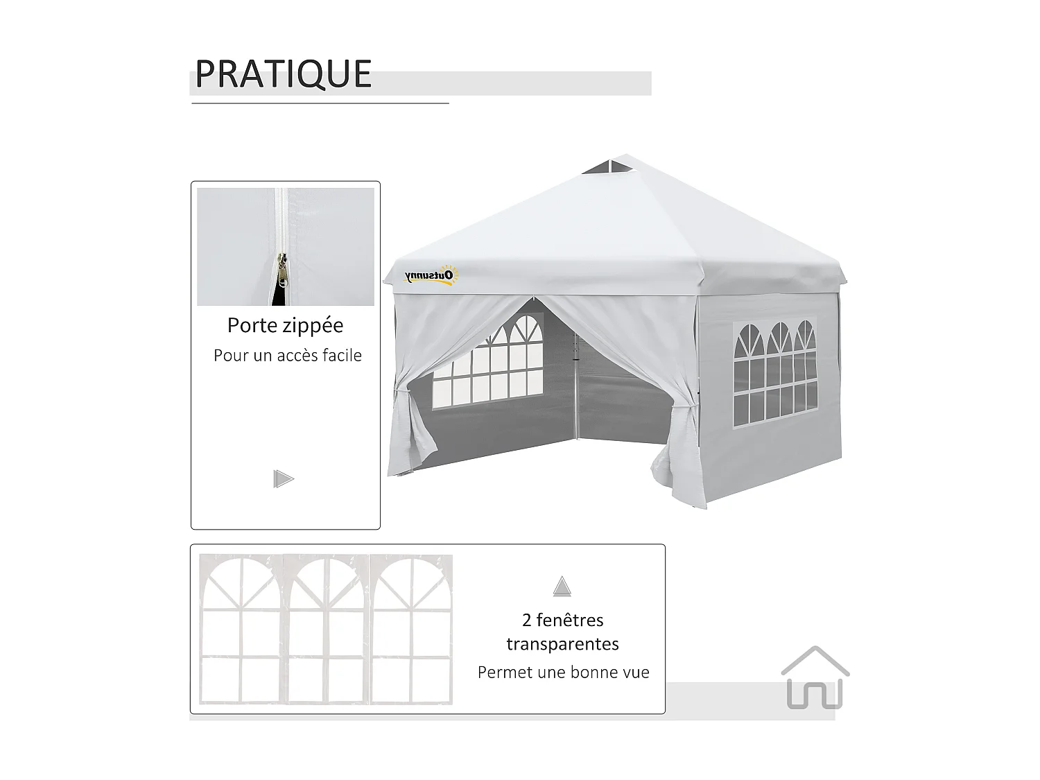 Tonnelle barnum pliant pop-up 3L x 3l x 2,84H m 4 parois latérales amovibles 2 fenêtres + sac de transport métal Oxford blanc