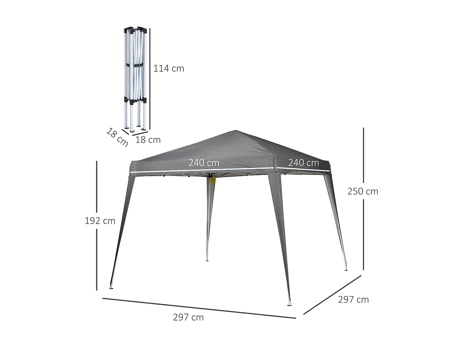 Tonnelle barnum de jardin pop-up pliant 2,4L x 2,4l x 2,5H m acier polyester imperméabilisé anti UV avec sac de transport gris
