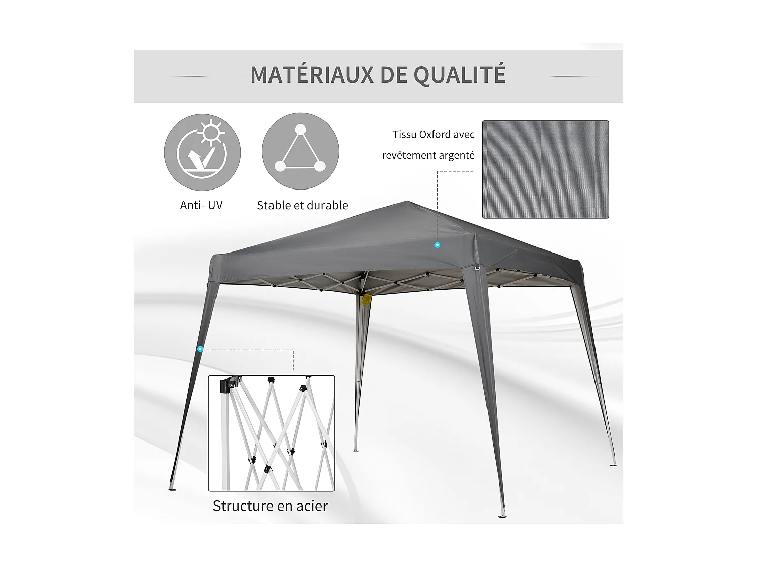 Tonnelle barnum de jardin pop-up pliant 2,4L x 2,4l x 2,5H m acier polyester imperméabilisé anti UV avec sac de transport gris