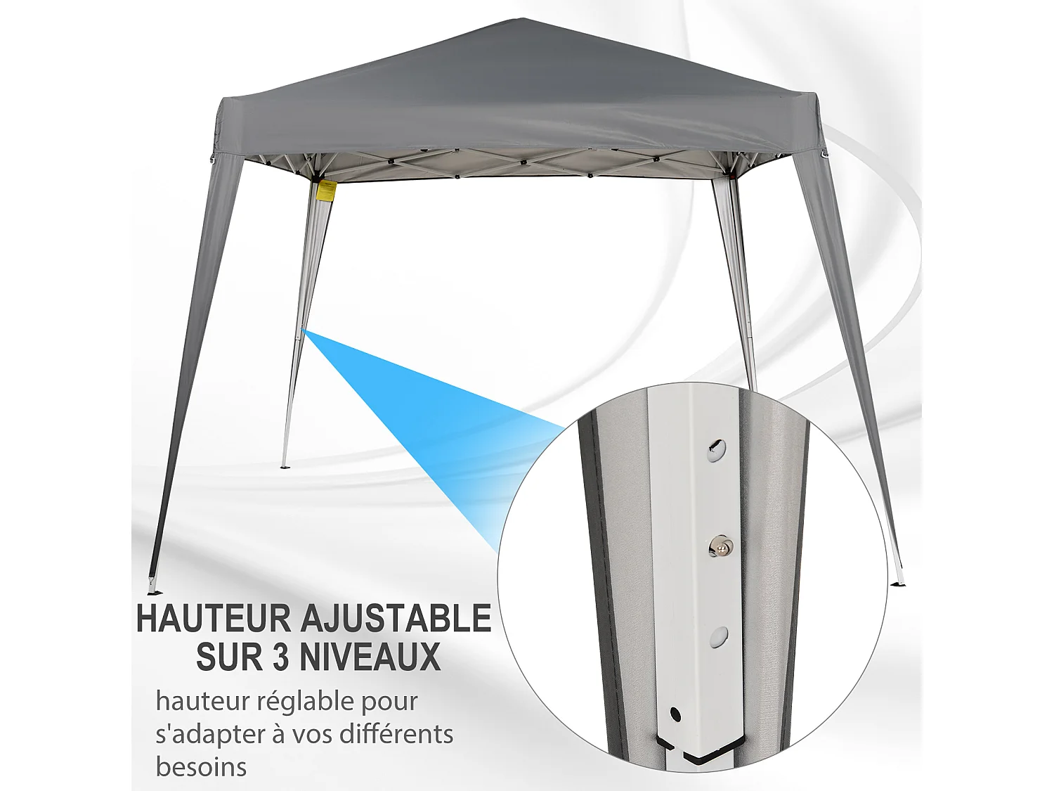 Tonnelle barnum de jardin pop-up pliant 2,4L x 2,4l x 2,5H m acier polyester imperméabilisé anti UV avec sac de transport gris