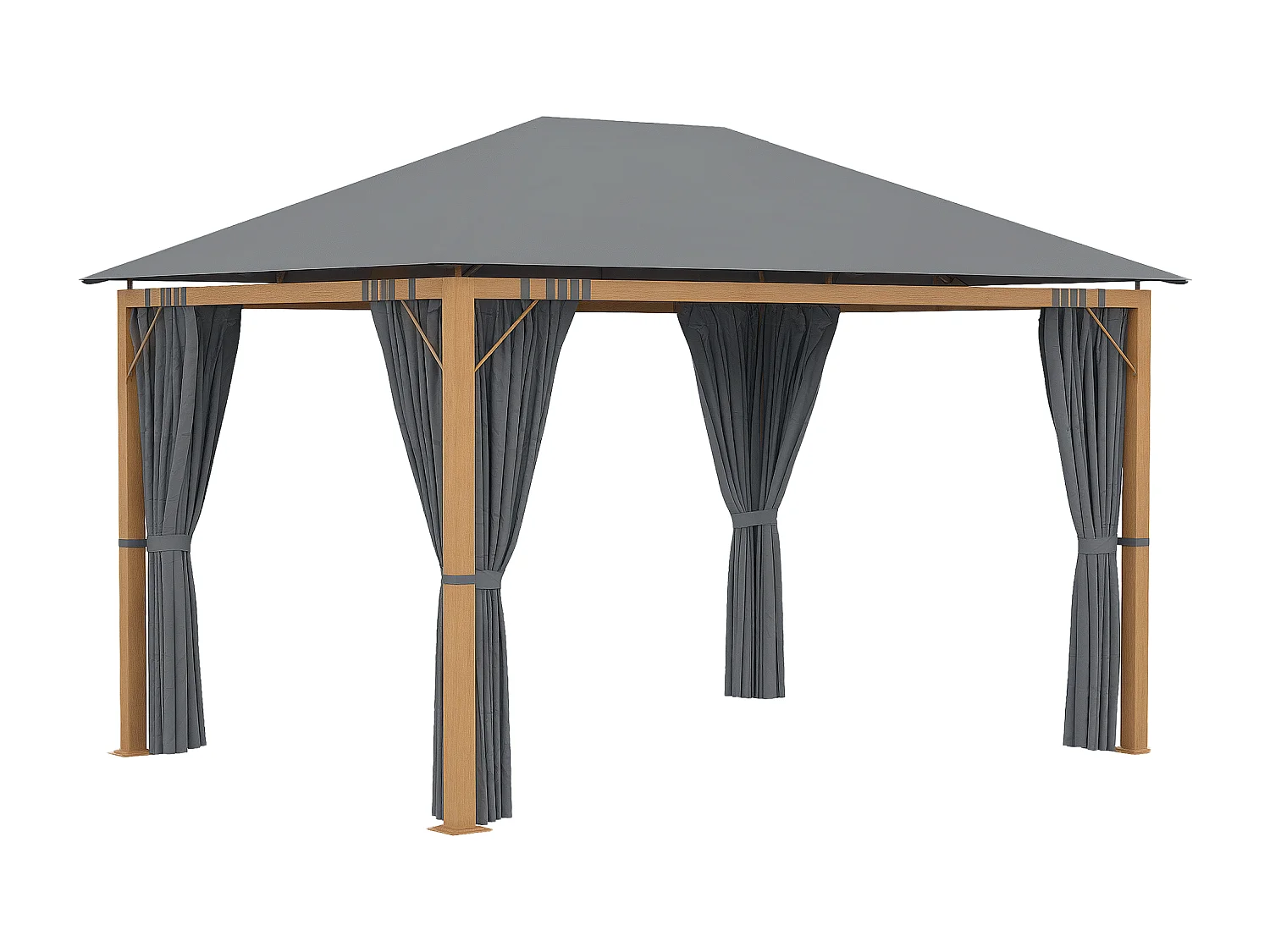 Pavillon de jardin style contemporain - barnum avec rideaux - dim. 3,97L x 2,97l x 2,8H m - alu. aspect bois polyester gris