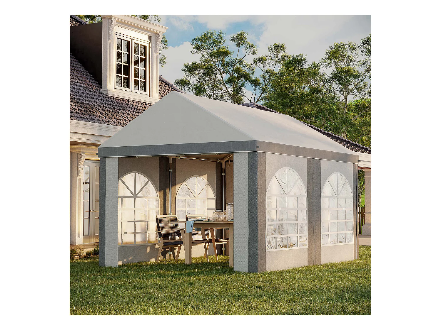 Barnum tonnelle chapiteau de jardin dim. 4L x 2,95l x 2,85H m - 4 fenêtres, 2 portes - acier galvanisé PE blanc gris