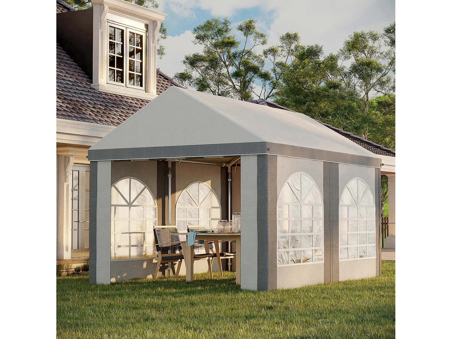 Barnum tonnelle chapiteau de jardin dim. 4L x 2,95l x 2,85H m - 4 fenêtres, 2 portes - acier galvanisé PE blanc gris