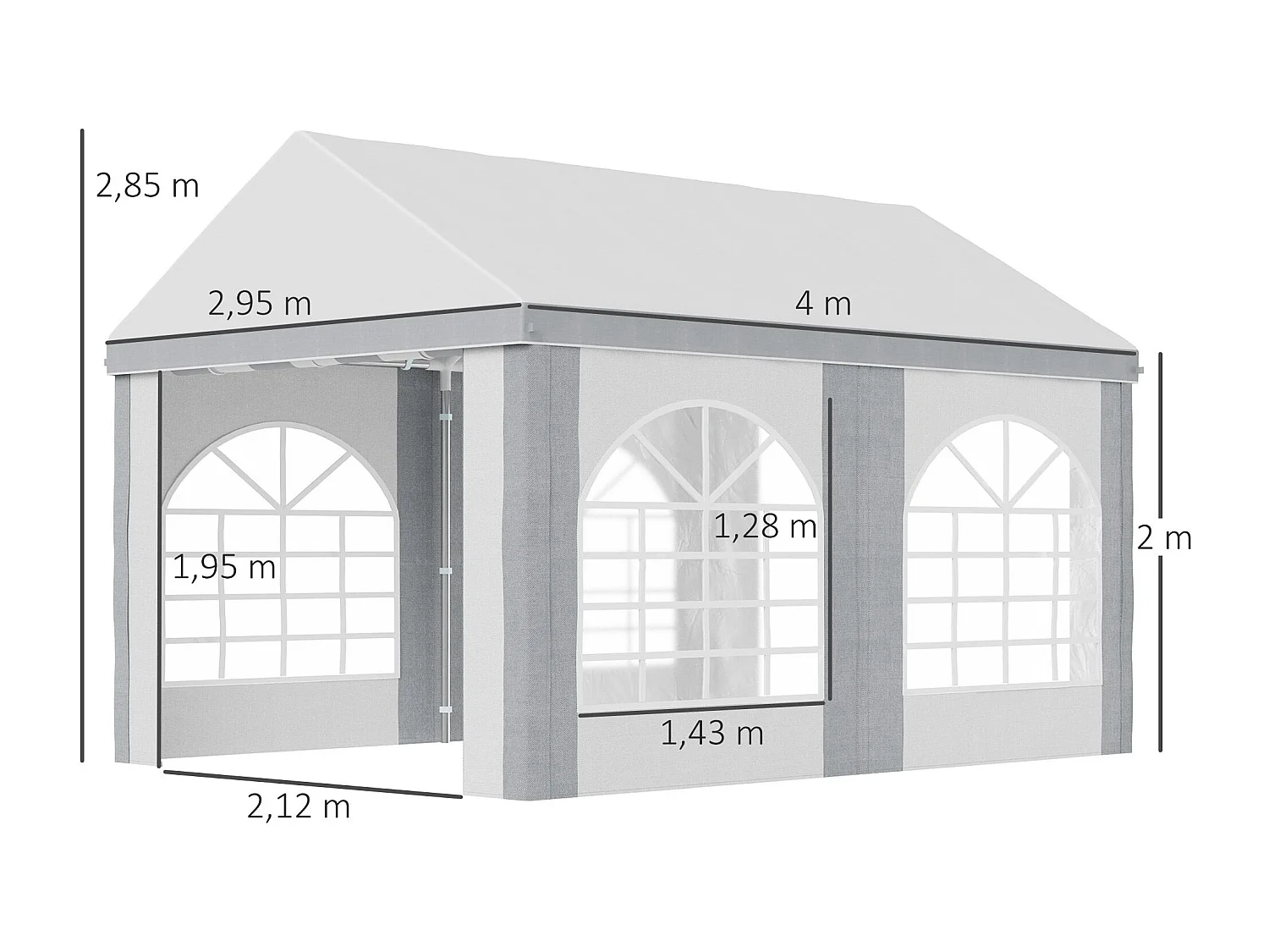 Barnum tonnelle chapiteau de jardin dim. 4L x 2,95l x 2,85H m - 4 fenêtres, 2 portes - acier galvanisé PE blanc gris