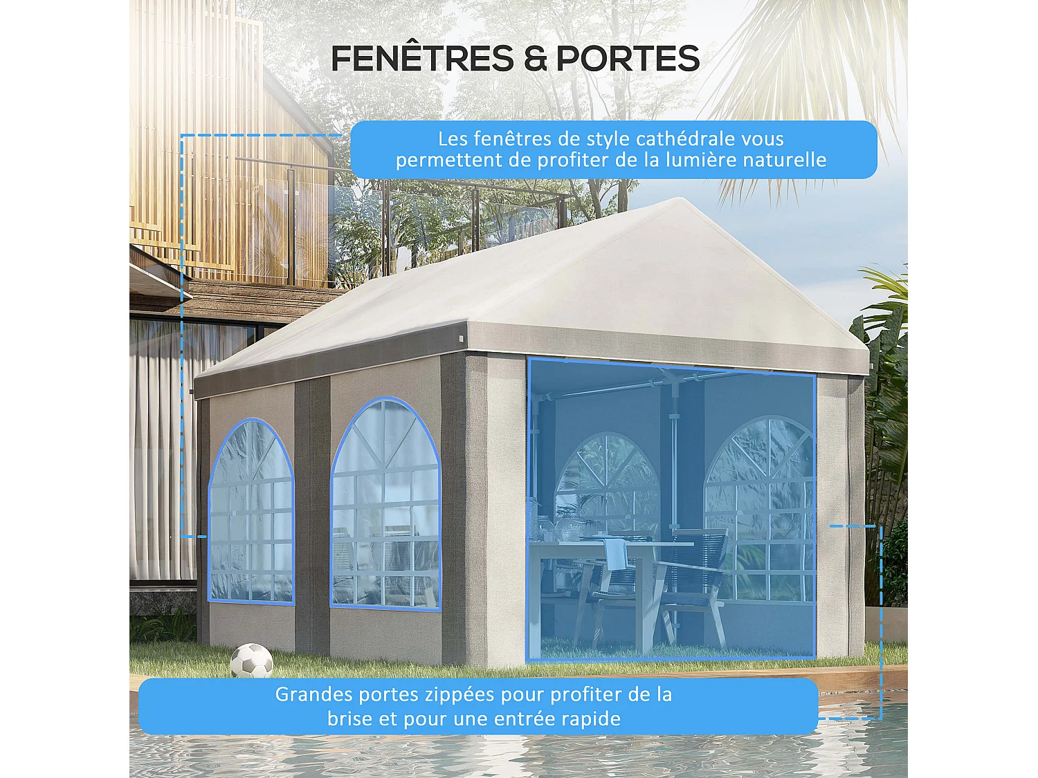 Barnum tonnelle chapiteau de jardin dim. 4L x 2,95l x 2,85H m - 4 fenêtres, 2 portes - acier galvanisé PE blanc gris