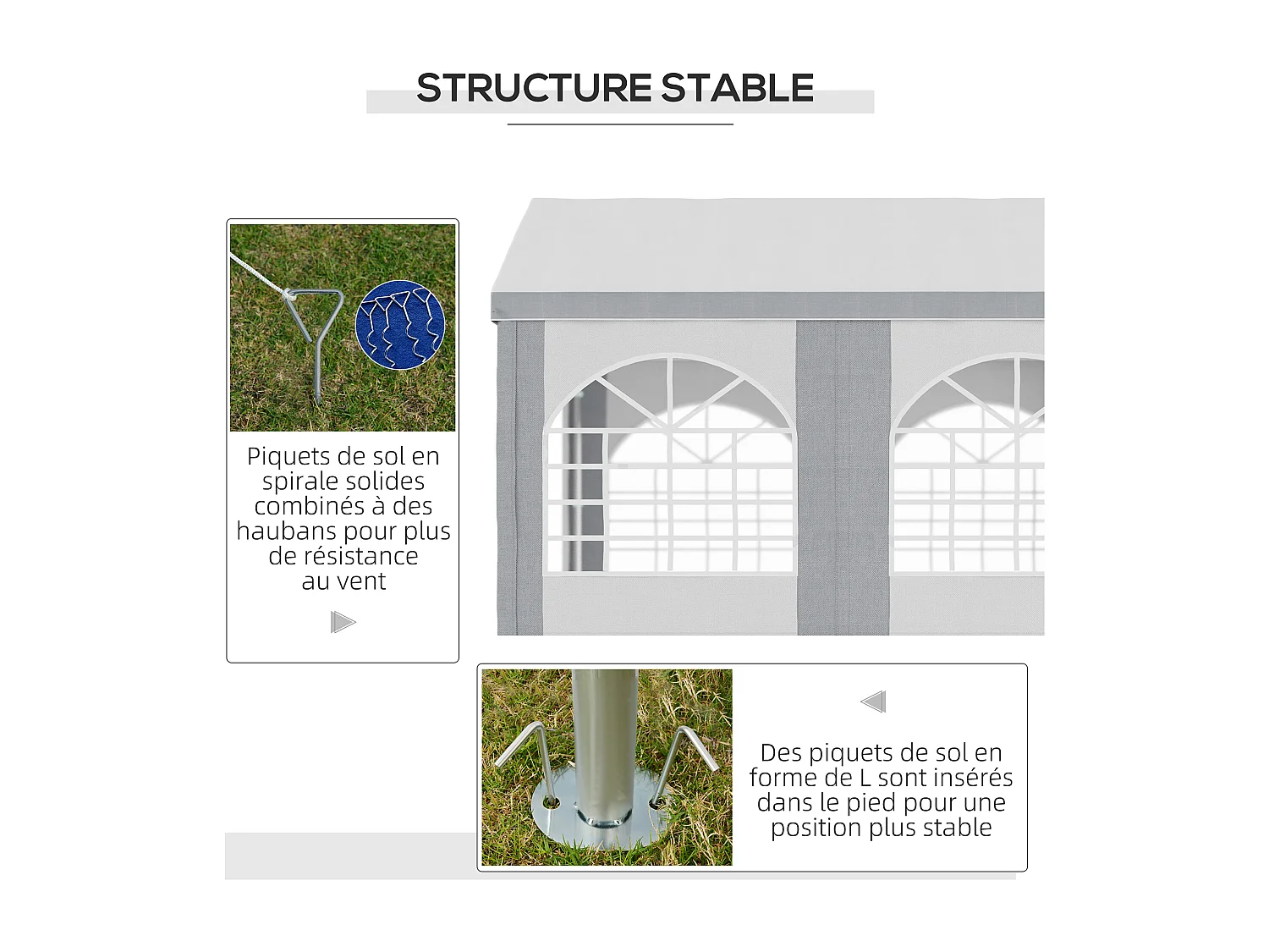 Barnum tonnelle chapiteau de jardin dim. 4L x 2,95l x 2,85H m - 4 fenêtres, 2 portes - acier galvanisé PE blanc gris