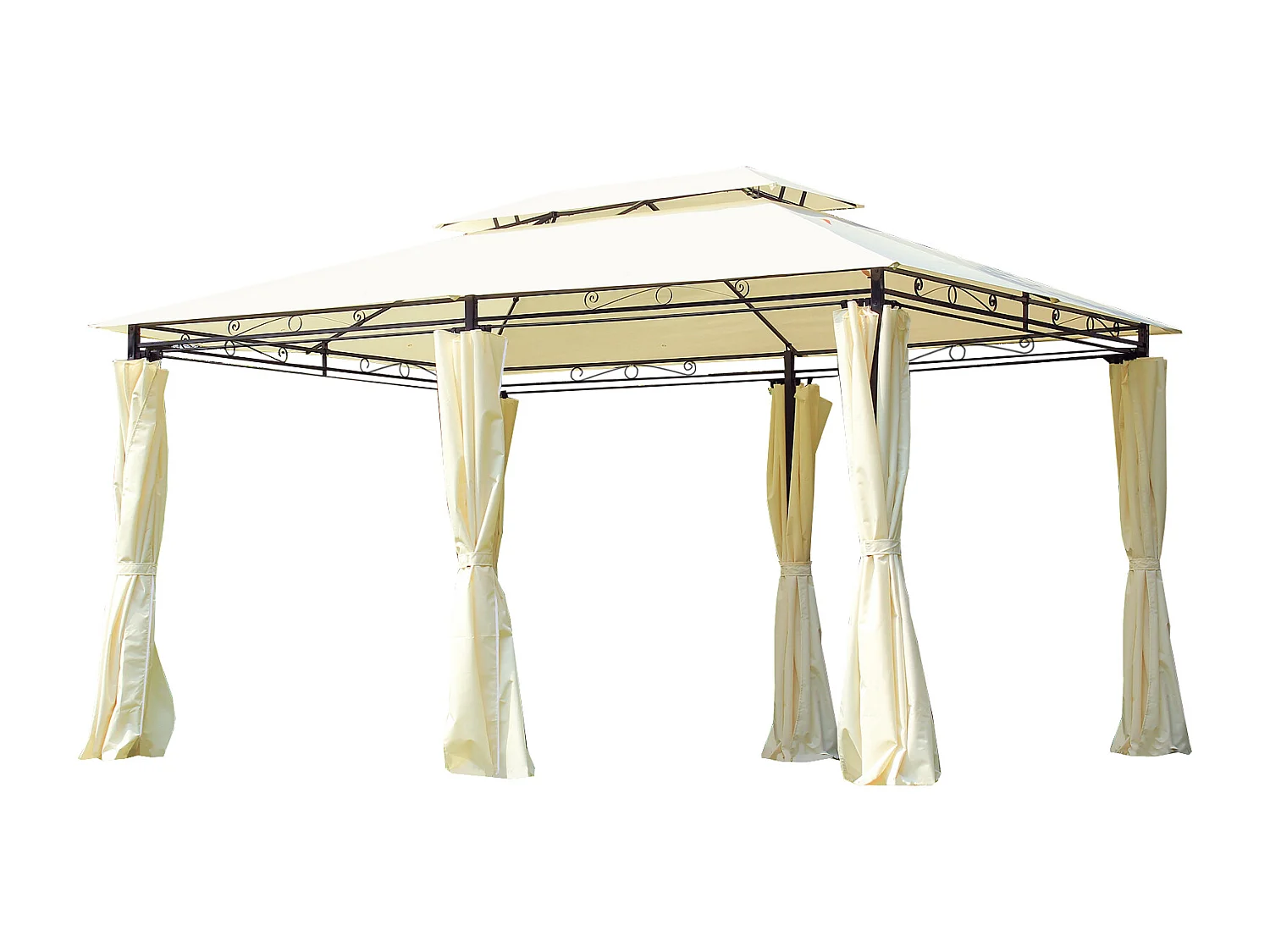 Tonnelle barnum pavillon de jardin style colonial double toit toiles latérales amovibles 3L x 4l x 2,65H m crème