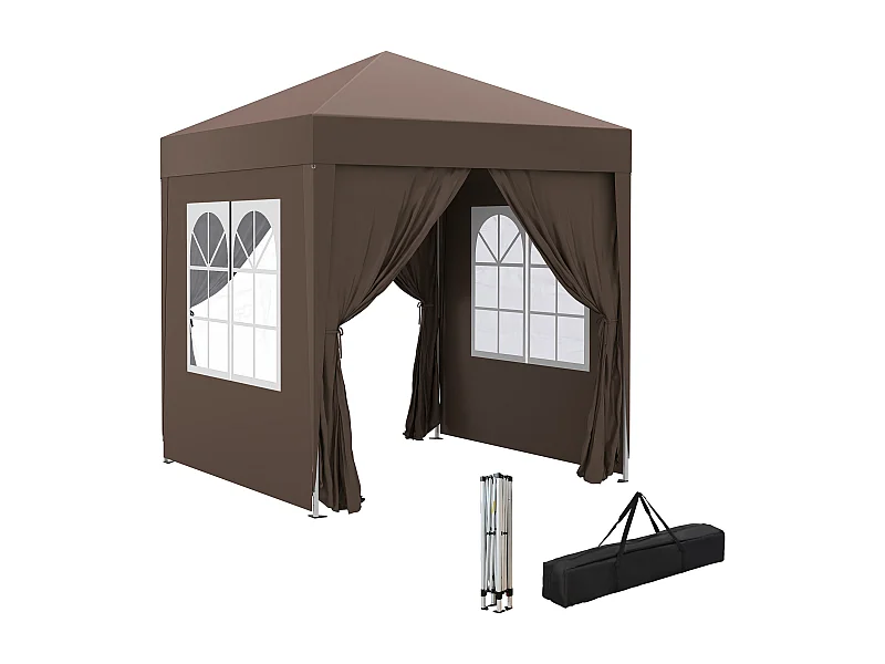 Tonnelle de jardin tente pliante barnum pop-up 2 x 2 m 4 parois latérales amovibles 2 fenêtres sac de transport chocolat