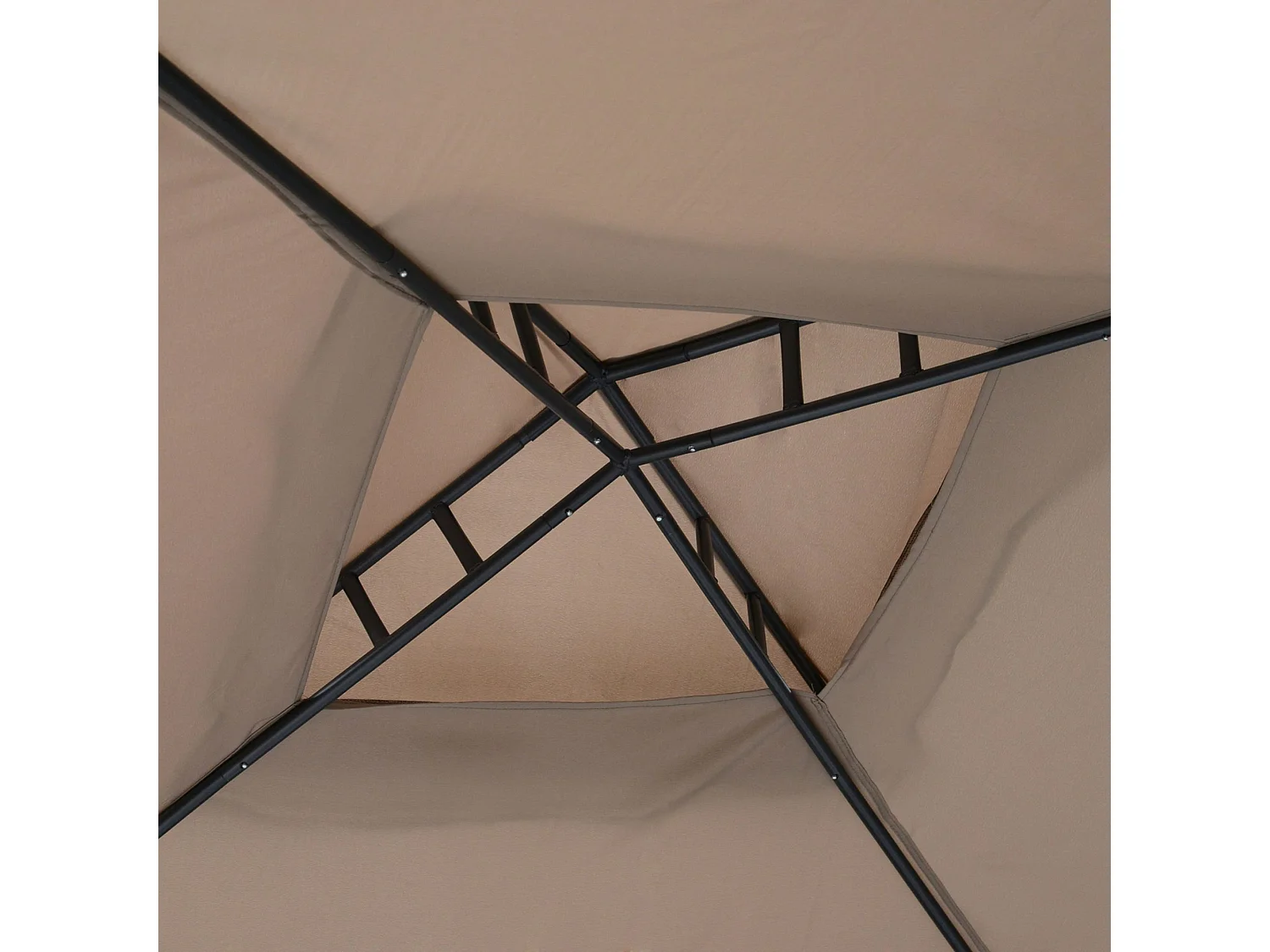 Pavillon de jardin tonnelle barnum style colonial double toit toiles moustiquaires amovibles zippées taupe