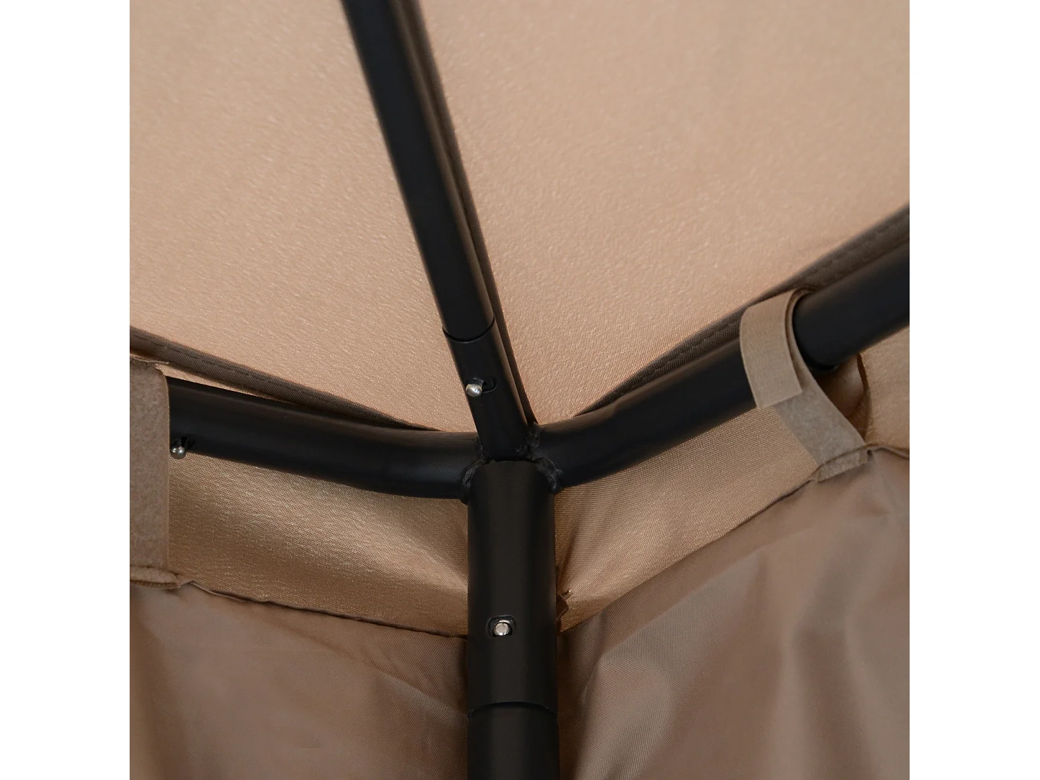 Pavillon de jardin tonnelle barnum style colonial double toit toiles moustiquaires amovibles zippées taupe