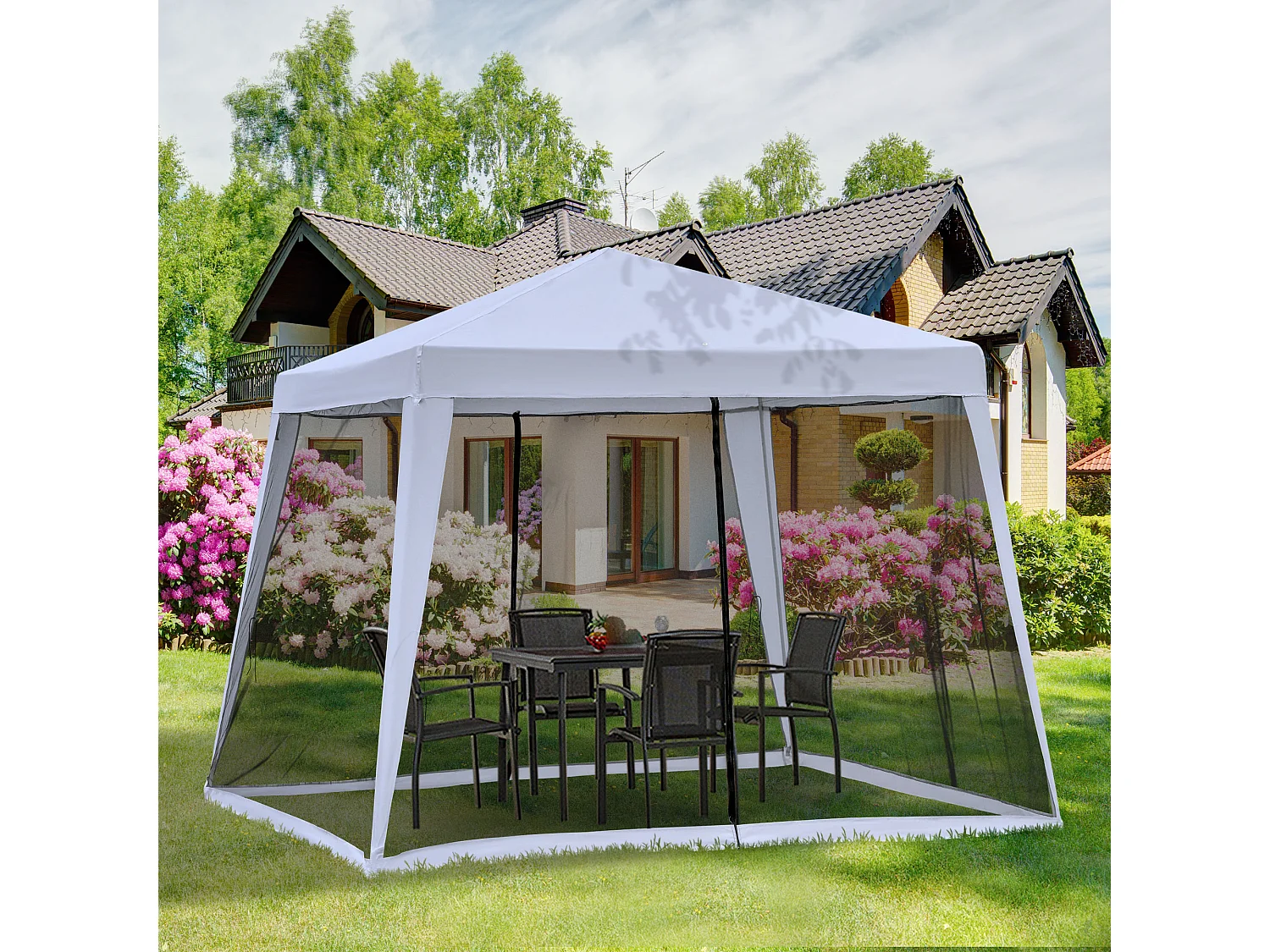 Outsunny Tonnelle Barnum Style Colonial 3x3m Avec Moustiquaires - Gris Noir
